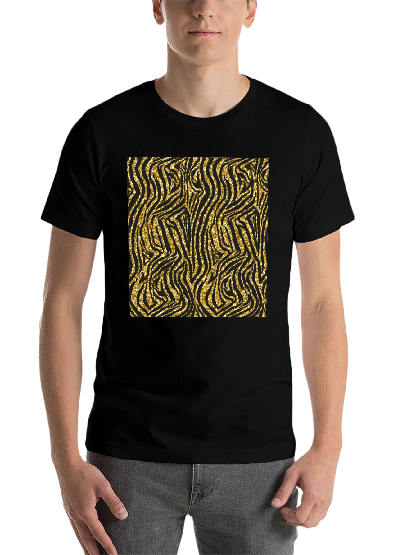 Black Gold Zebra Print Black T-Shirt view 7