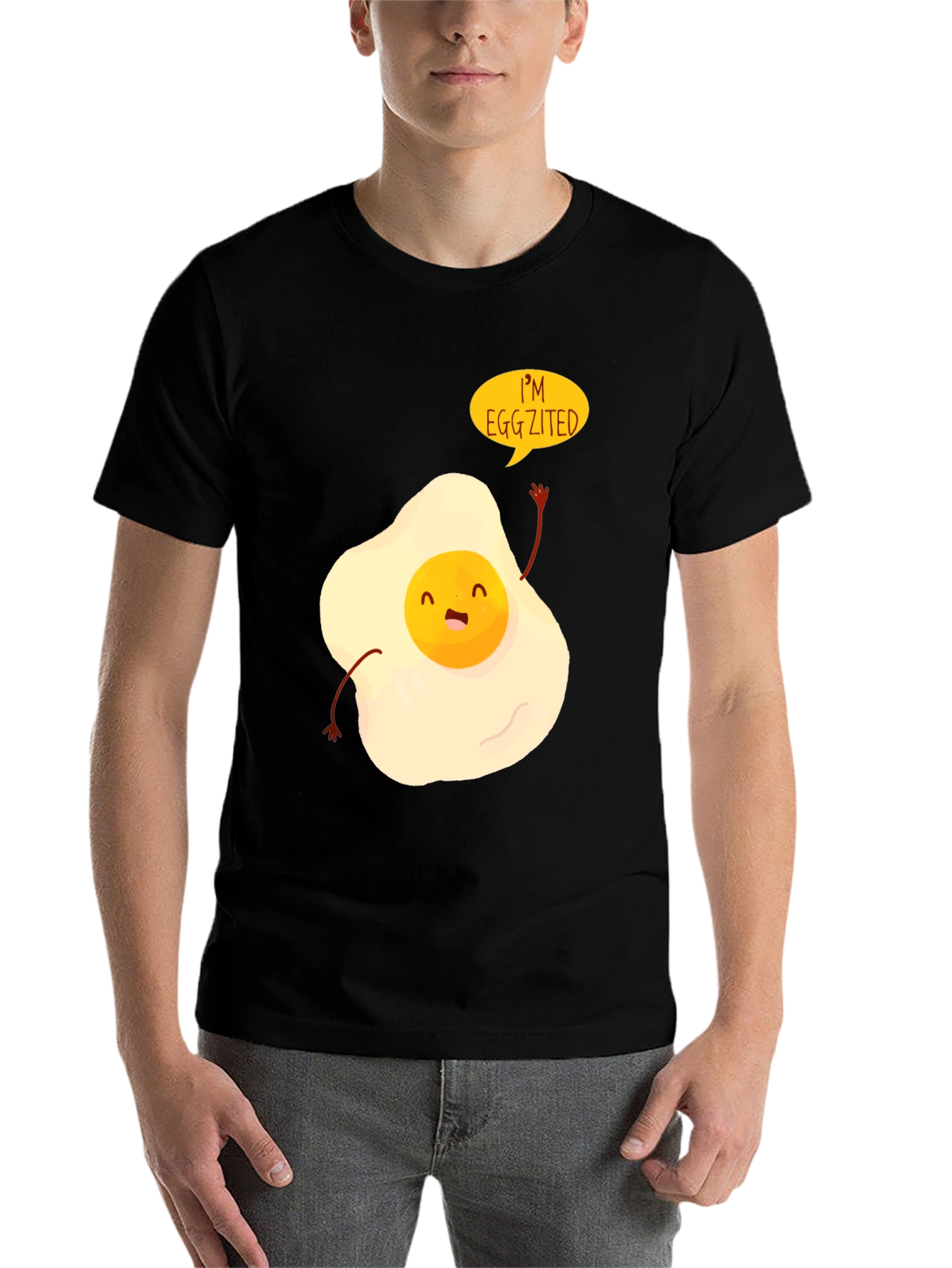 Black Egg-zited Graphic Tee - Funny Egg T-Shirt view 7