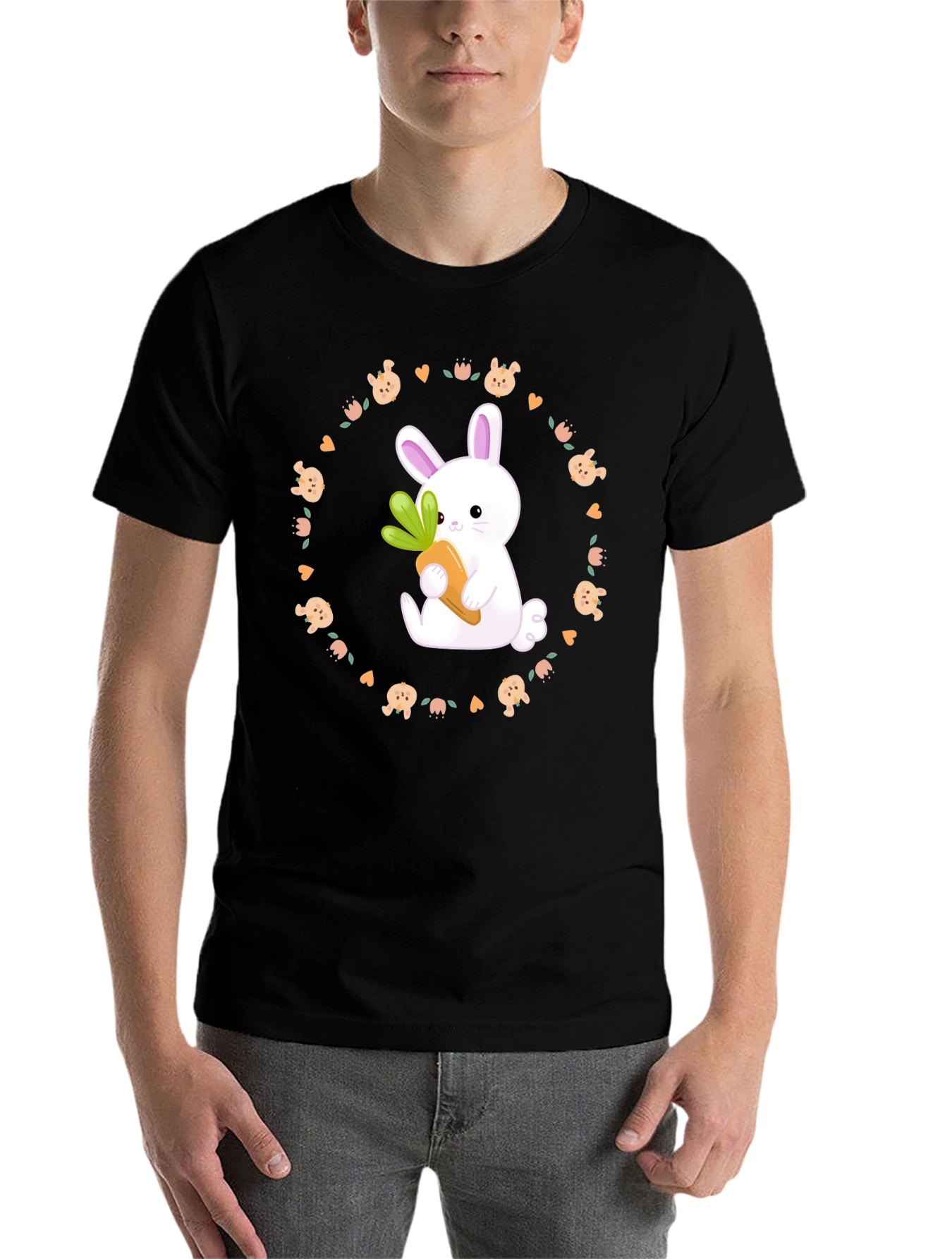 Black Cute Bunny Carrot T-Shirt view 7