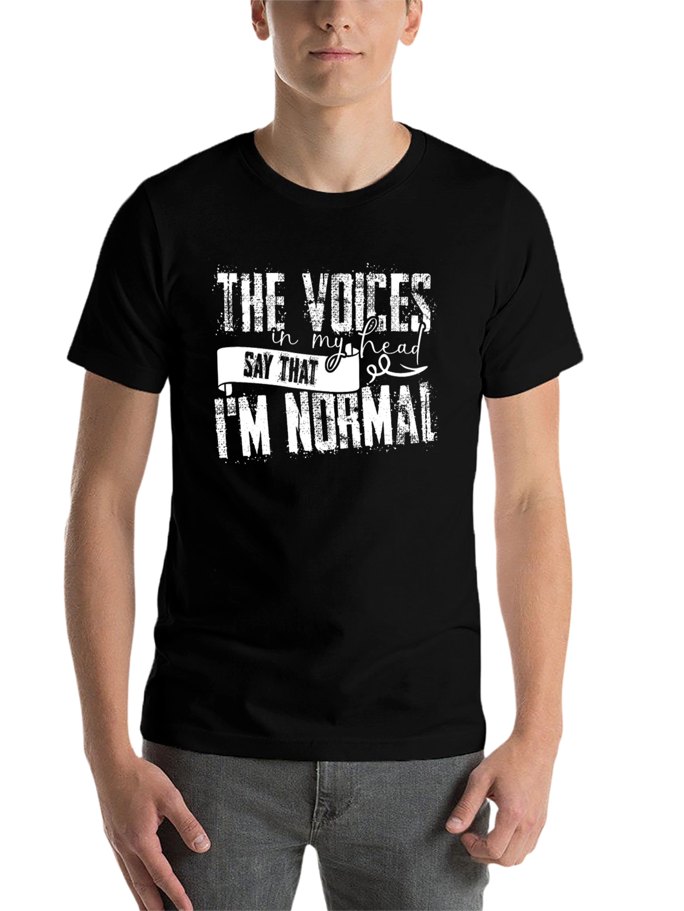 Black Funny Graphic T-Shirt - The Voices Say I'm Normal view 7