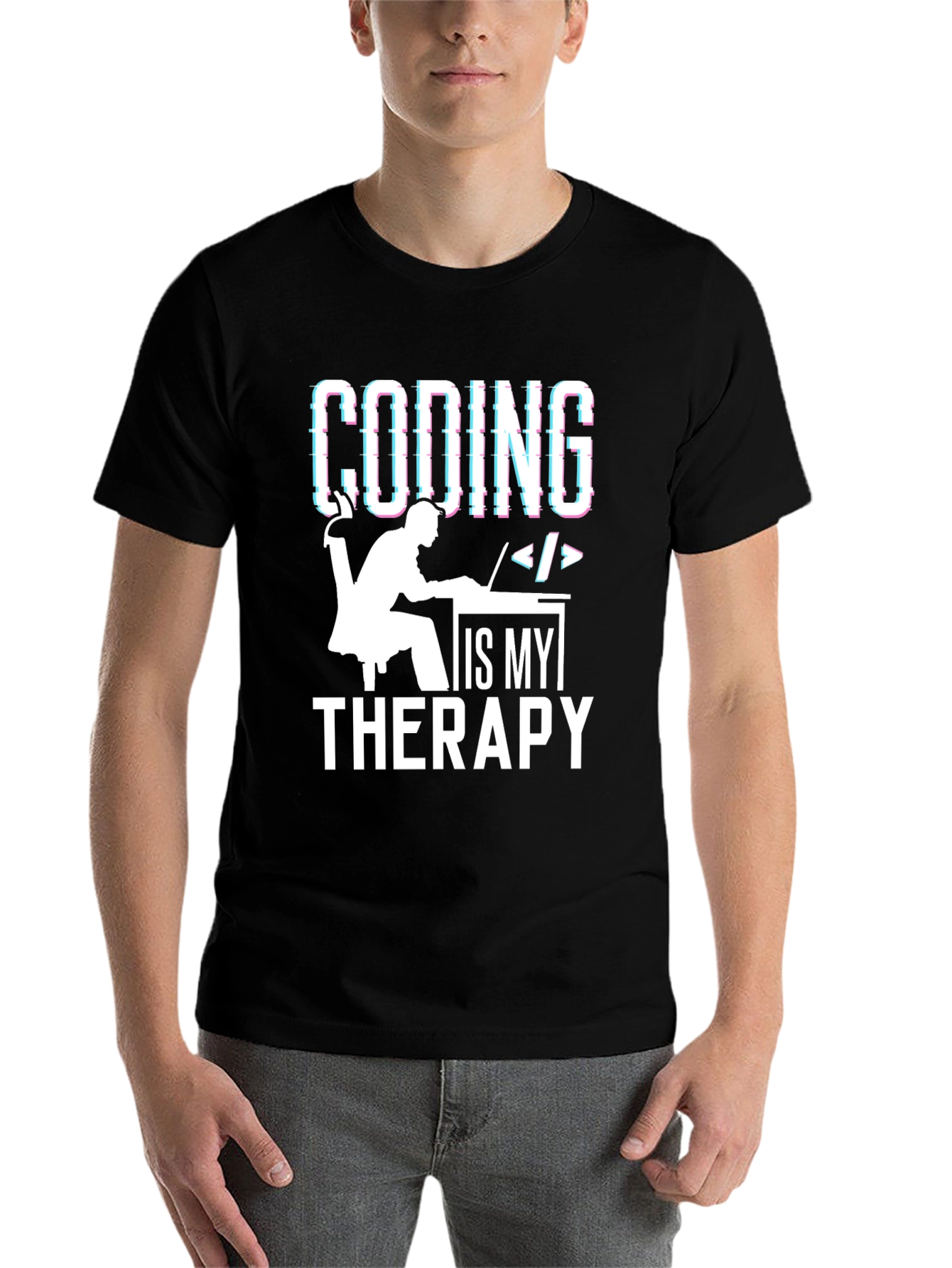 Black Coding is My Therapy T-Shirt Programmer Gift view 7