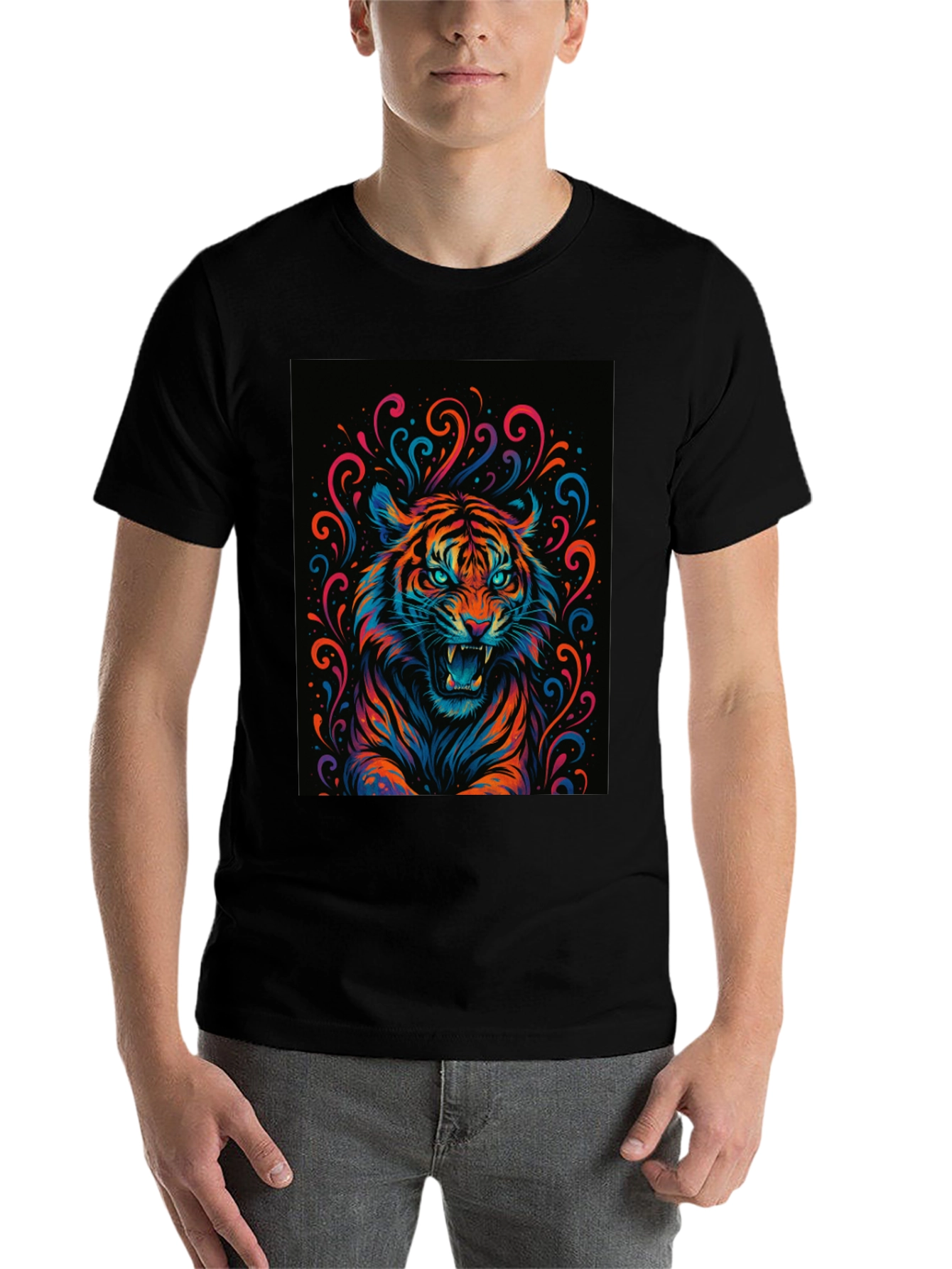 Black Vibrant Tiger Graphic Tee - Bold Statement Shirt view 7