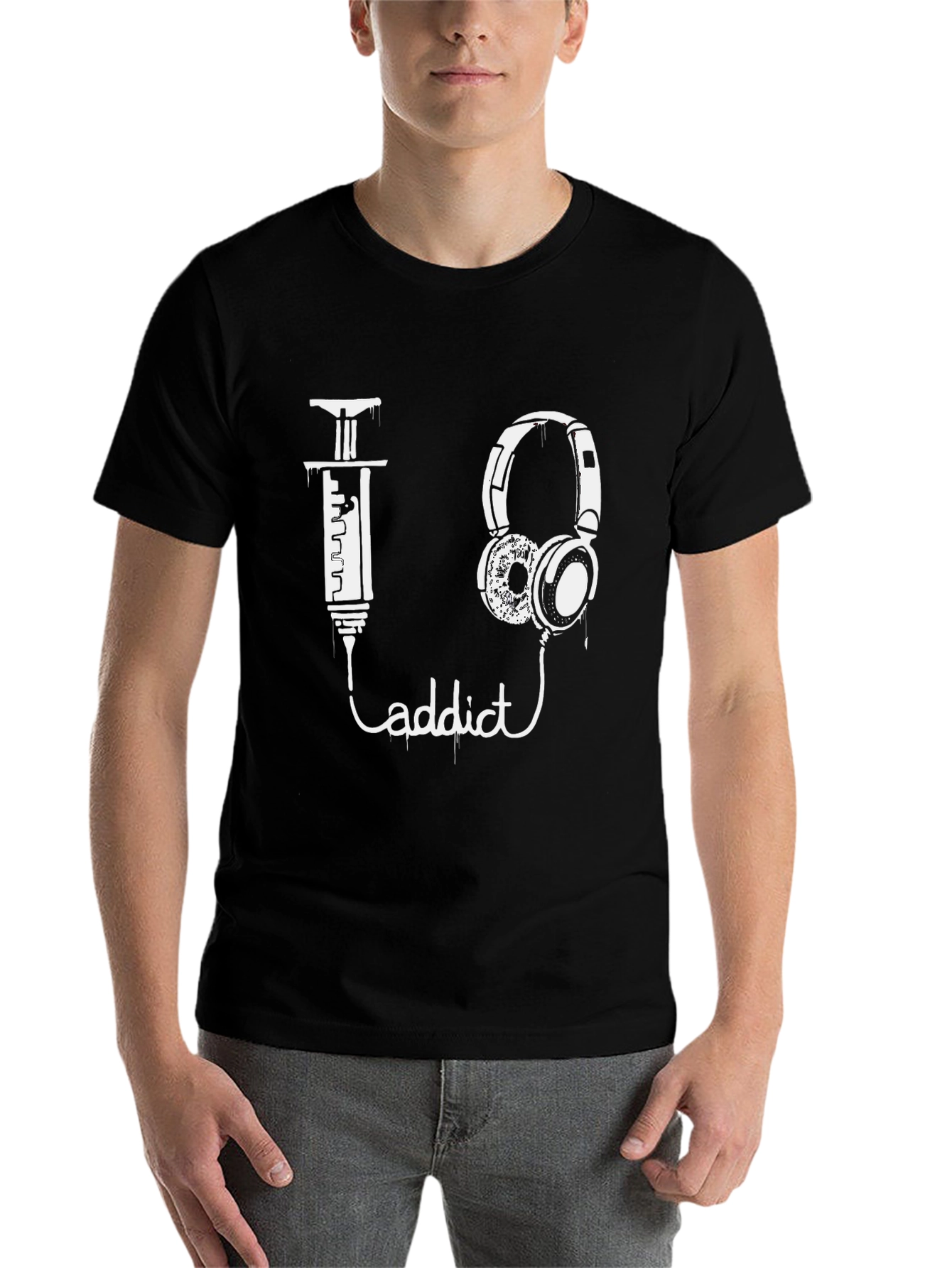 Black Music Addict Graphic T-Shirt - Black Cotton Tee view 7