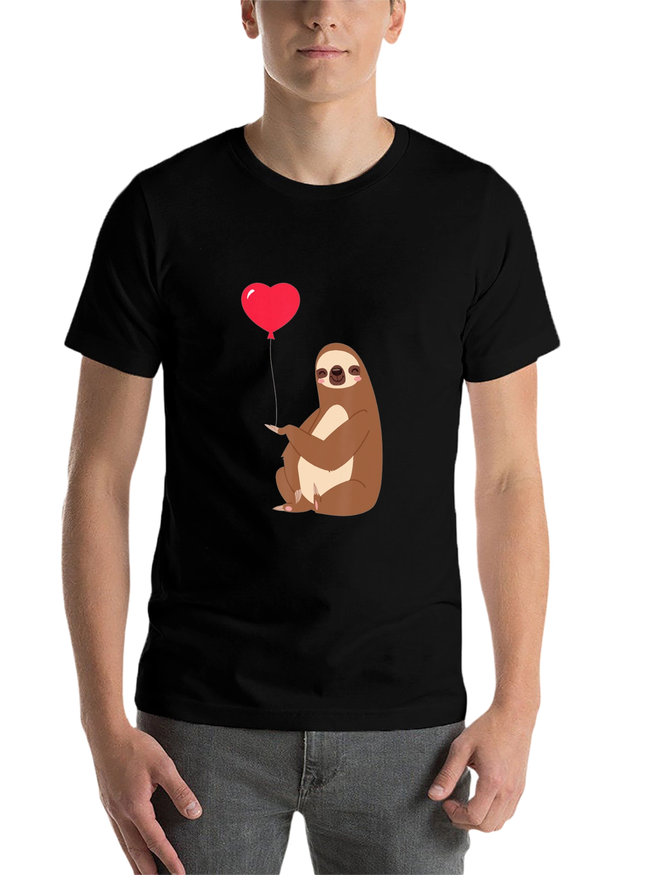Black Sloth Heart Balloon Graphic Tee - Black view 7