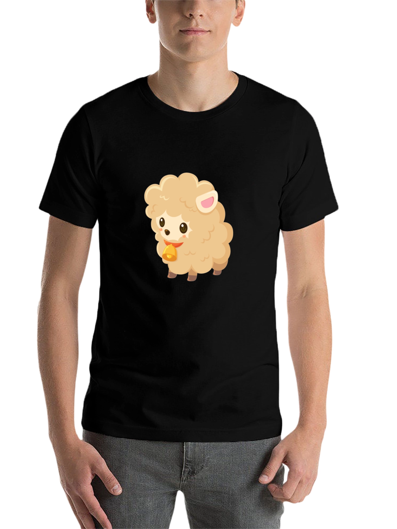 Black Cute Sheep Graphic Tee - Black Cotton Blend view 7