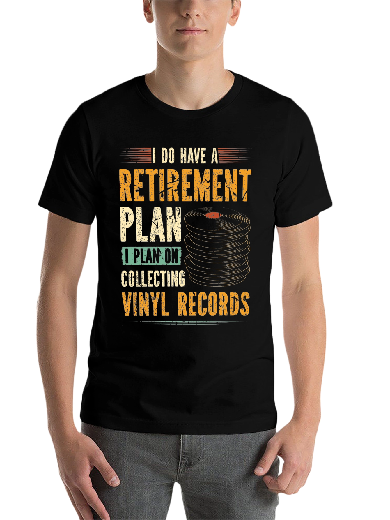 Black Retirement Vinyl Record Collector T-Shirt view 7