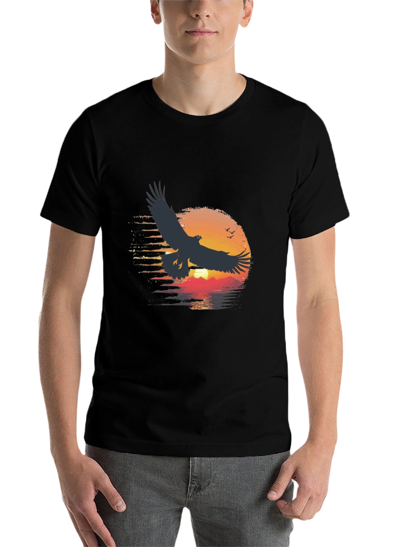 Black Eagle Sunset Graphic Tee - Black Cotton Blend view 7
