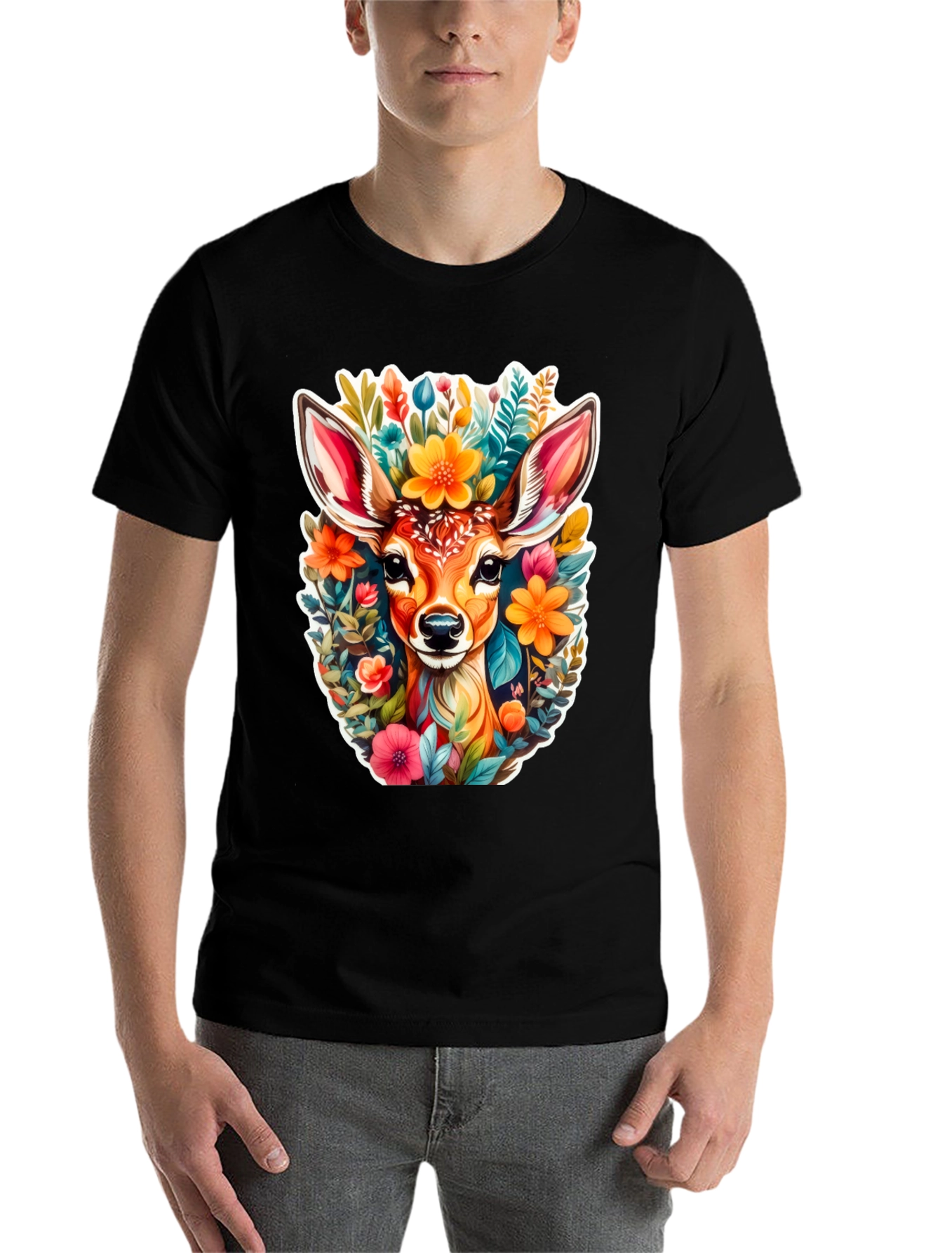 Black Deer & Floral Graphic Tee - Stylish Comfort view 7