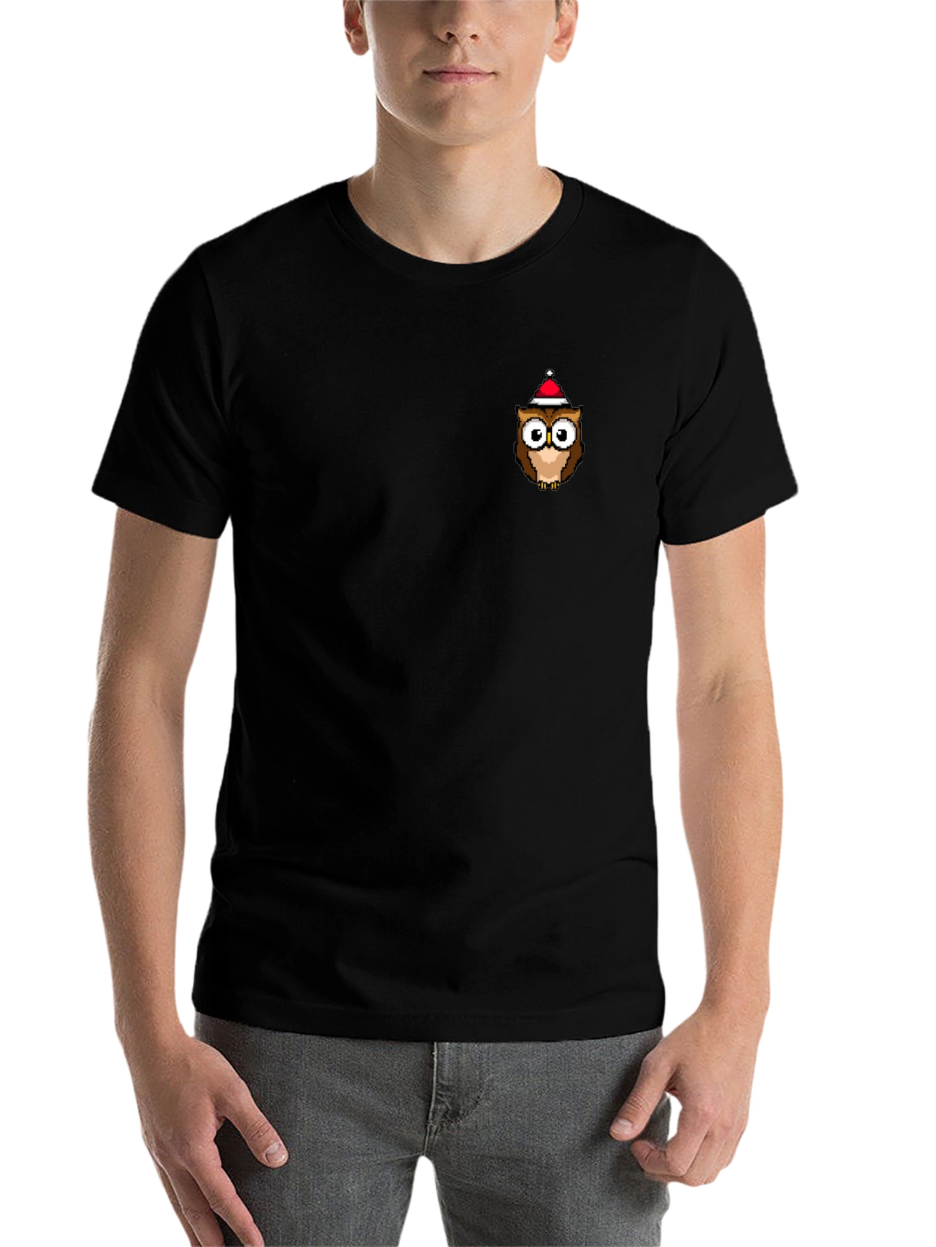 Black Festive Owl Graphic Tee - Black Cotton T-Shirt view 7