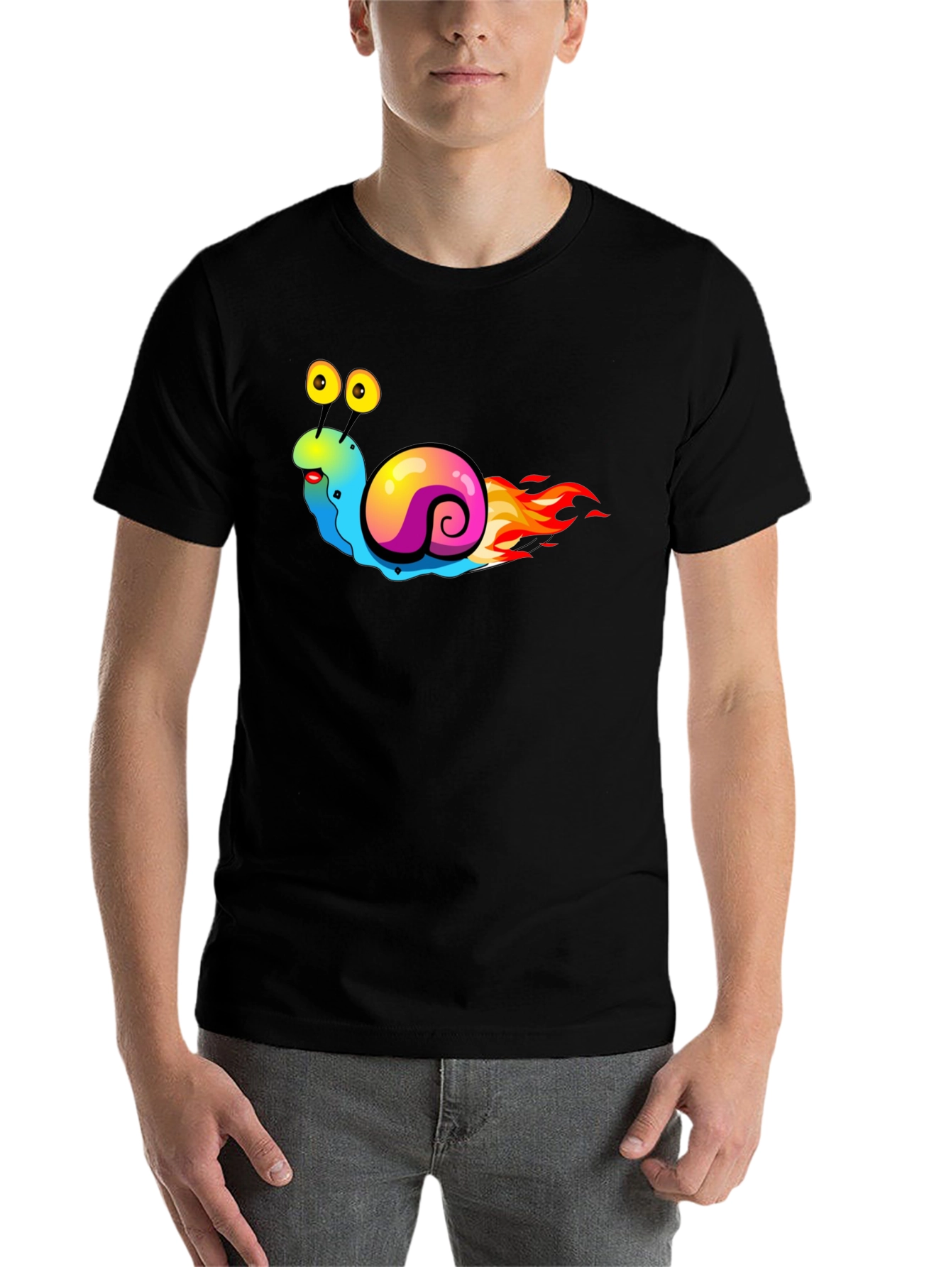 Black Funny Fast Snail Graphic Tee - Black Cotton Shirt view 7