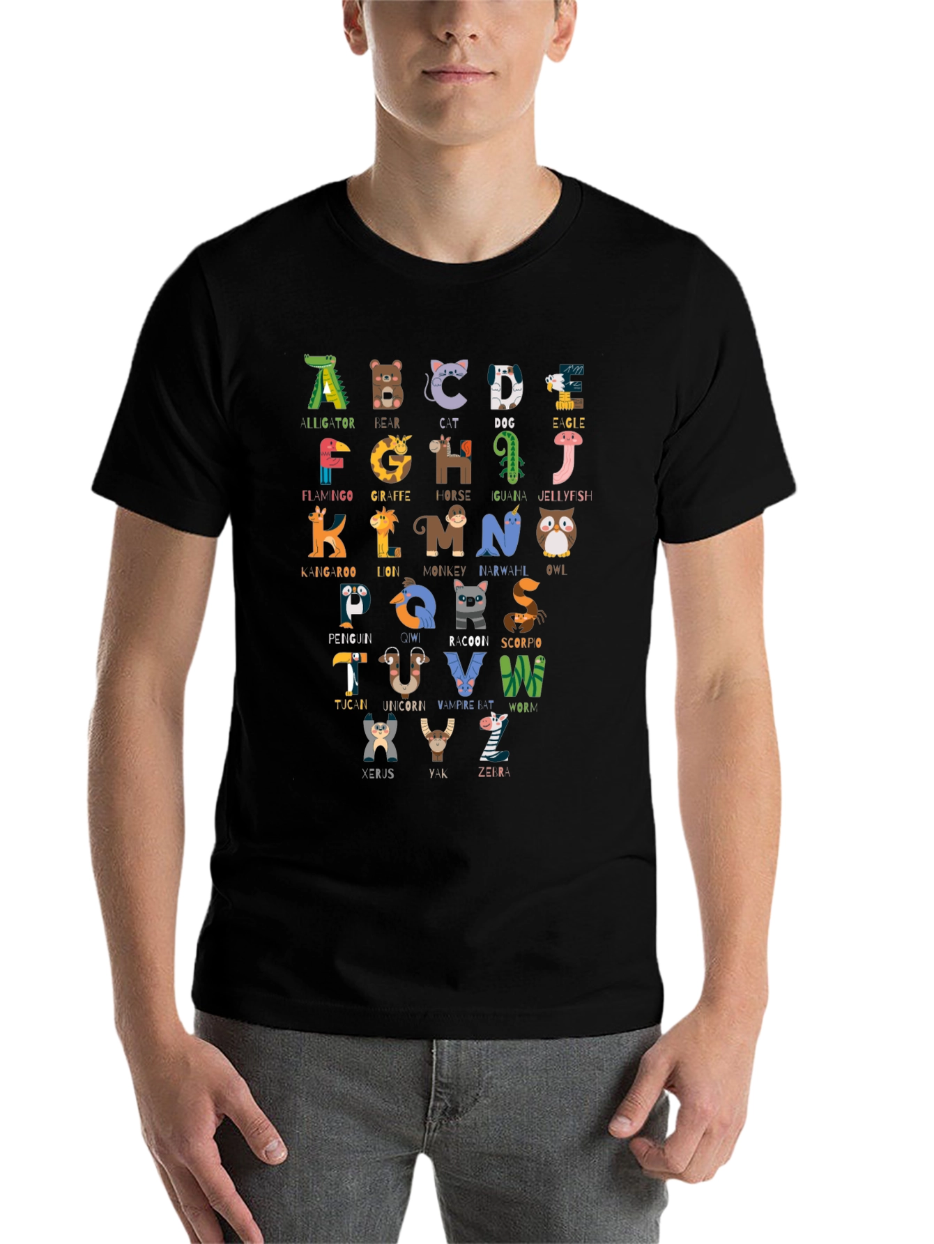 Black Animal Alphabet T-Shirt, Educational ABC Tee view 7