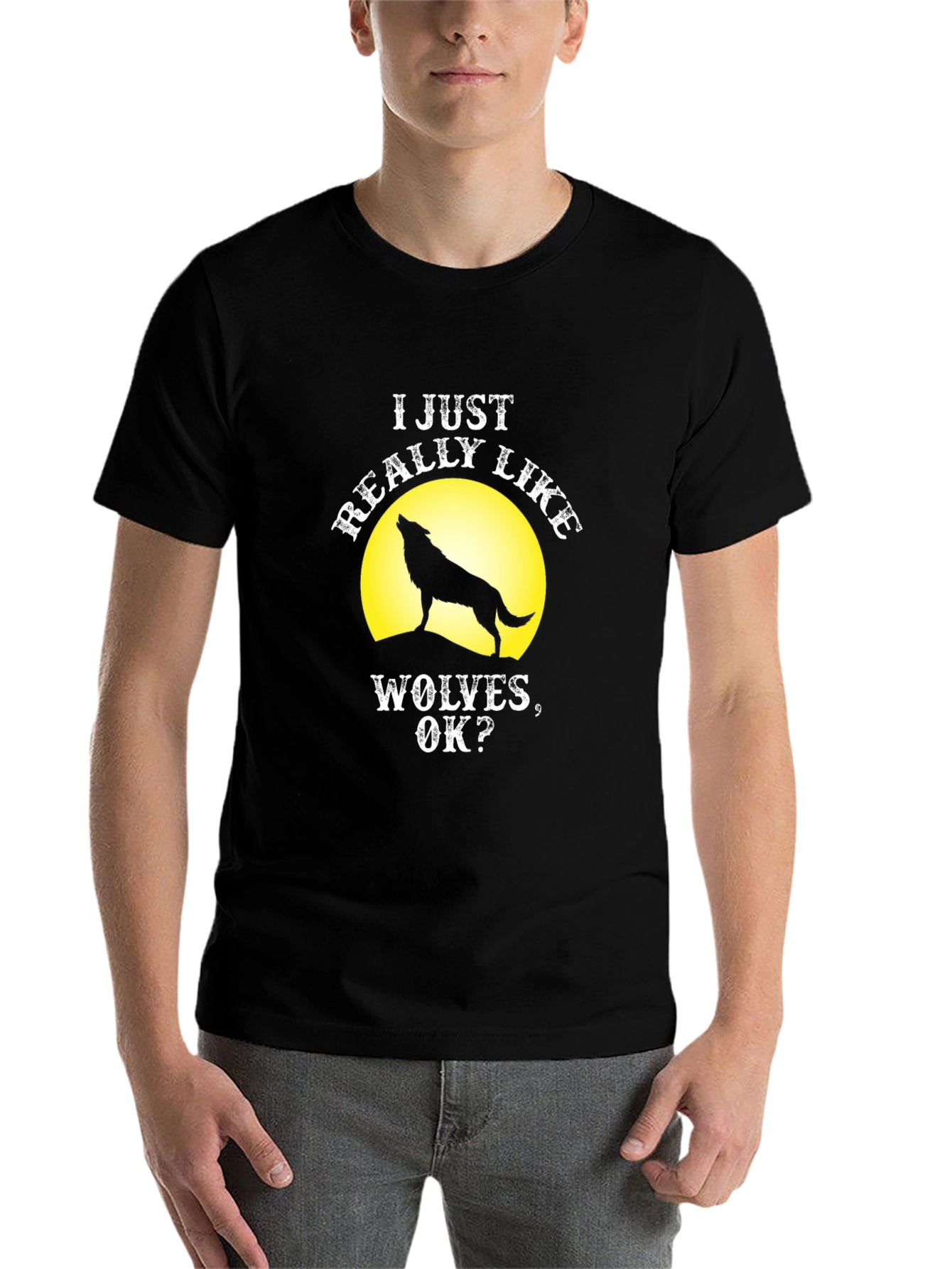 Black I Just Really Like Wolves T-Shirt - Funny Wolf Tee view 7
