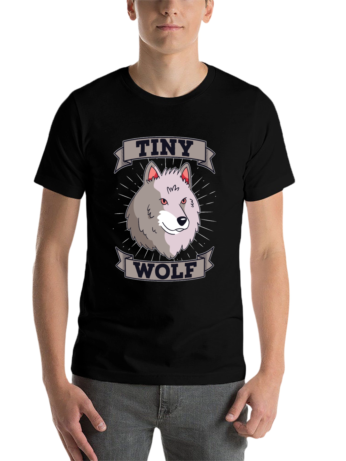 Black Tiny Wolf Graphic T-Shirt - Black Cotton Blend Tee view 7