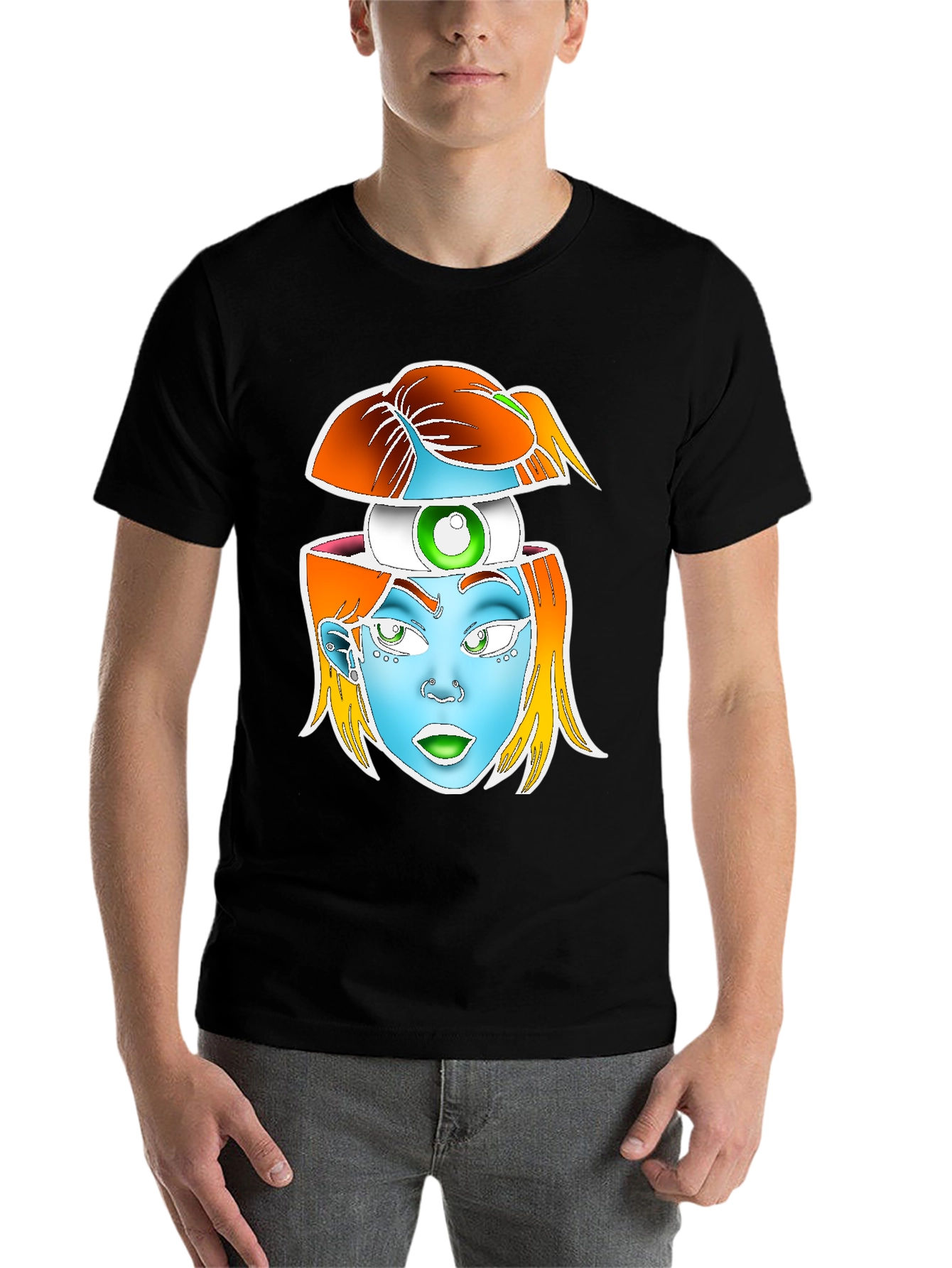 Black Surreal Head Graphic Tee - Black view 7