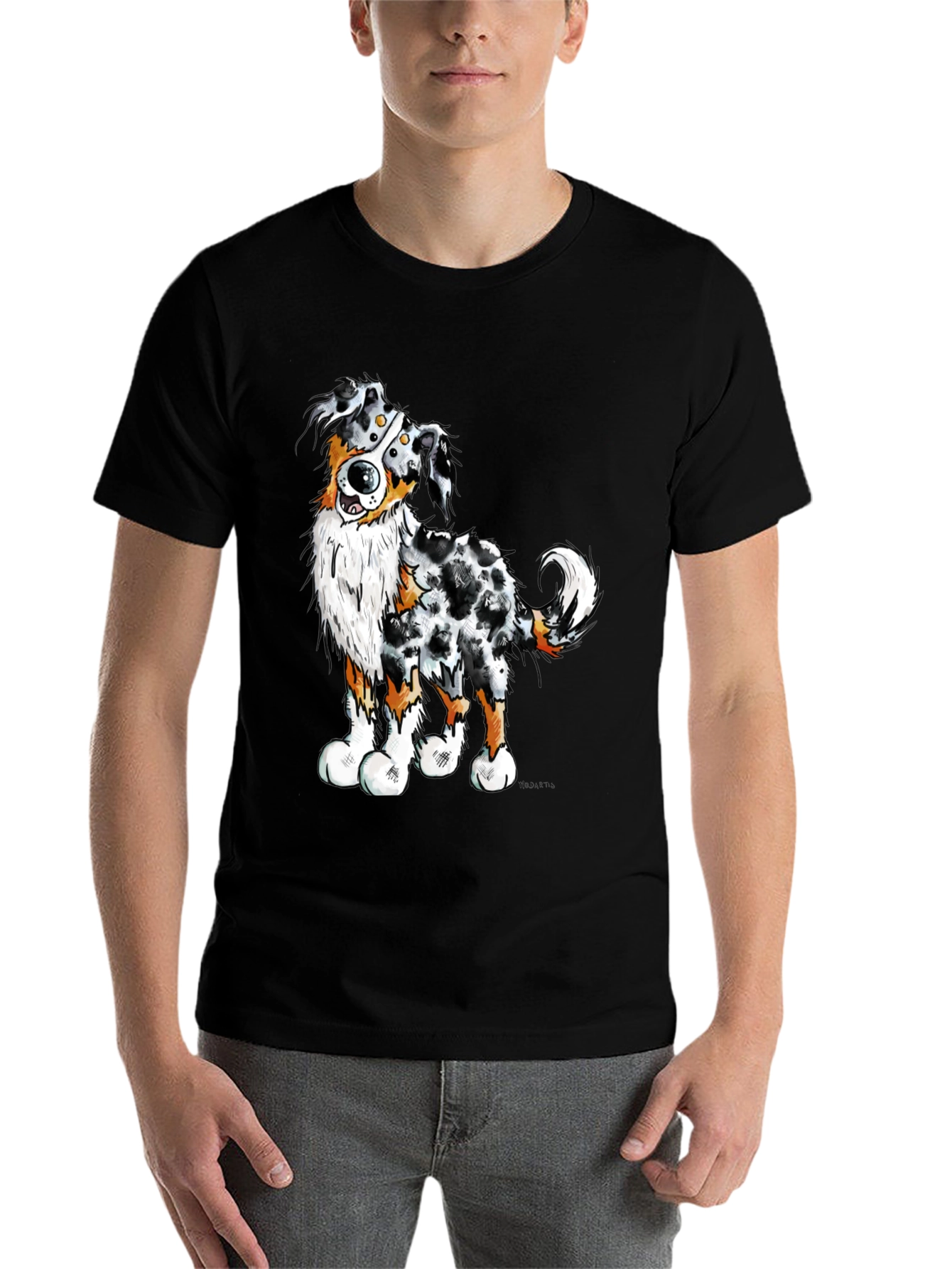 Black Cartoon Aussie Dog Graphic T-Shirt view 7
