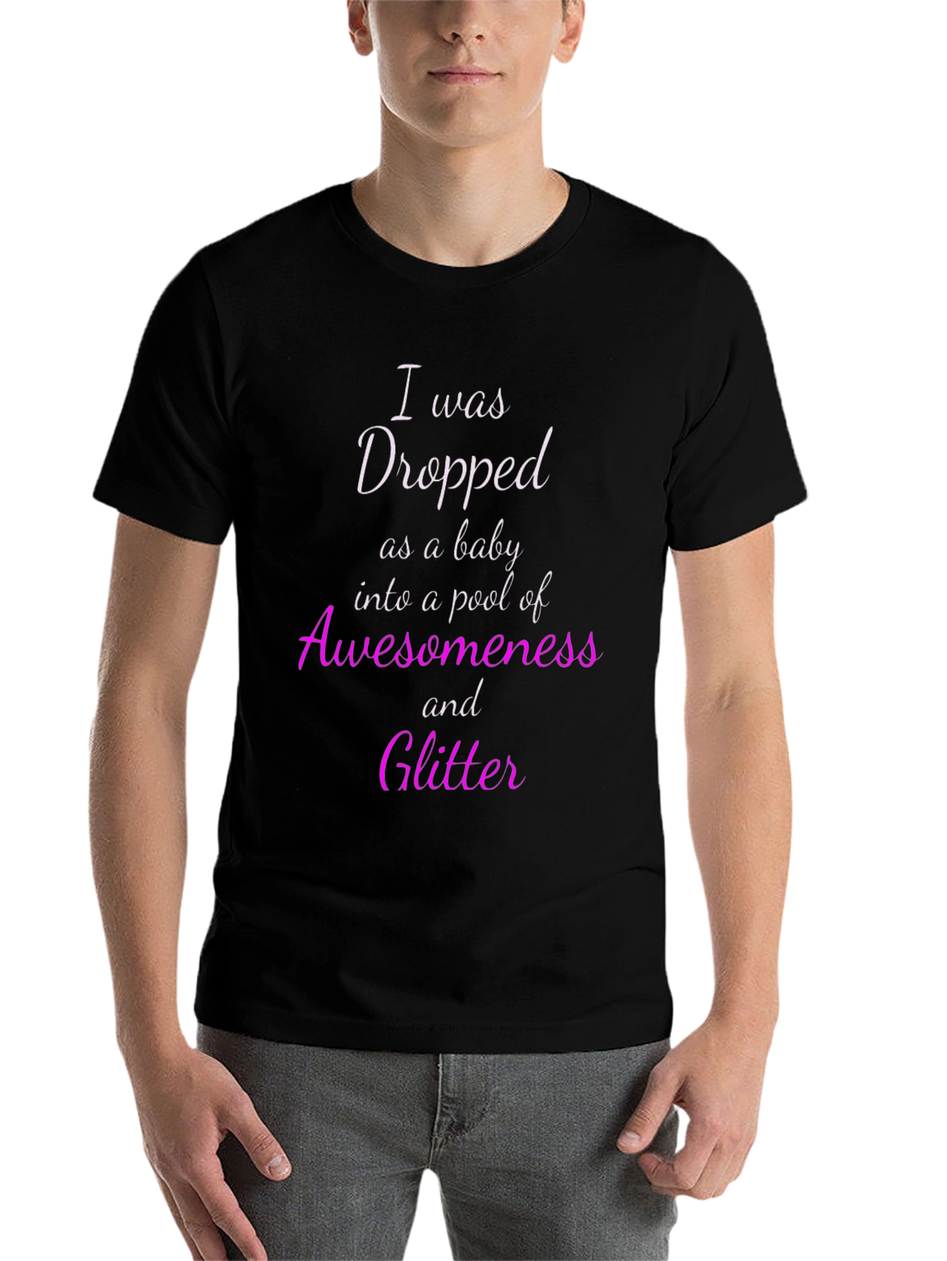 Black I Was Dropped Into Awesomeness Graphic Tee view 7