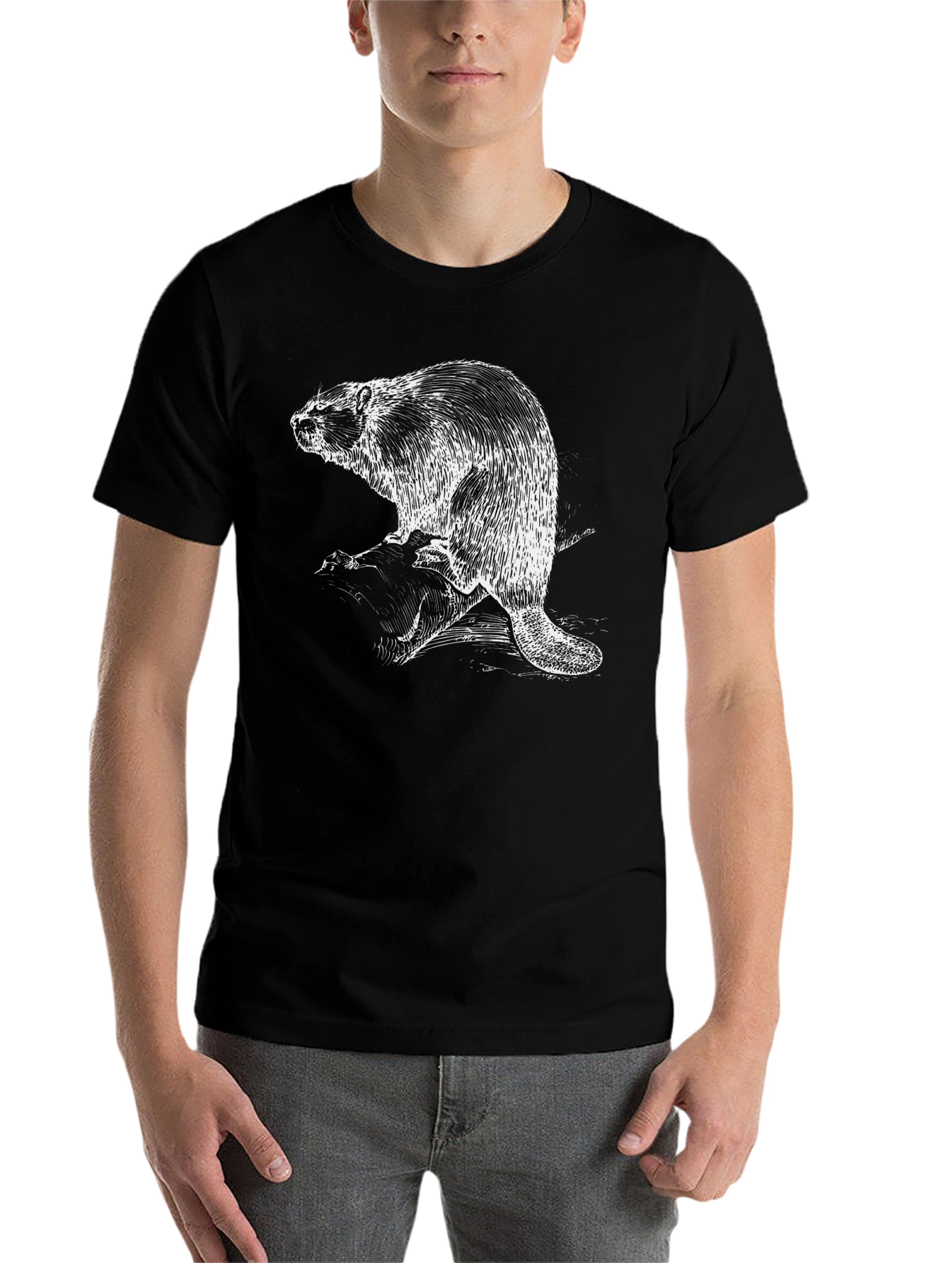 Black Beaver Graphic T-Shirt - Black Cotton Tee view 7