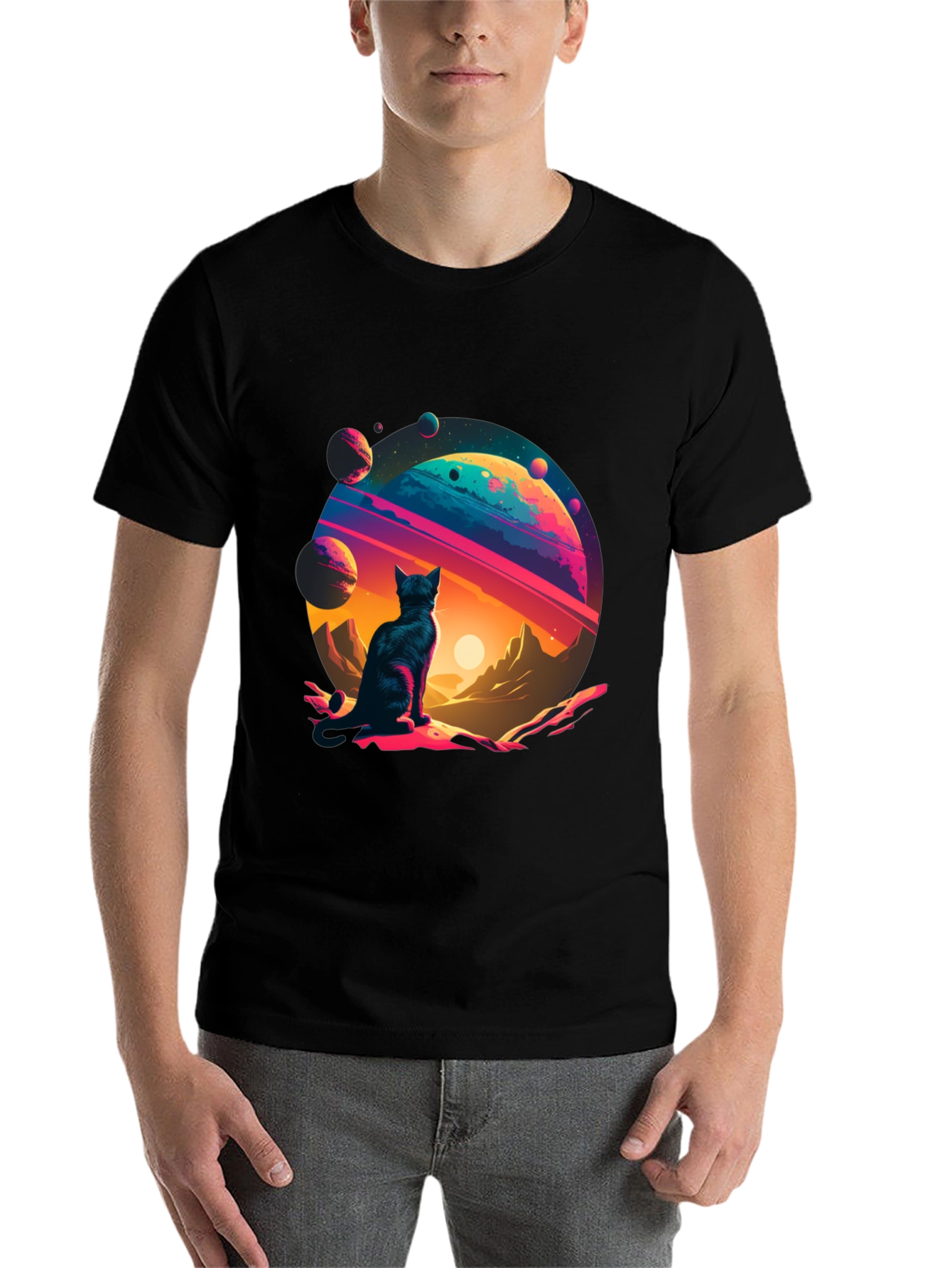 Black Cosmic Cat T-Shirt - Galaxy Adventure! view 7