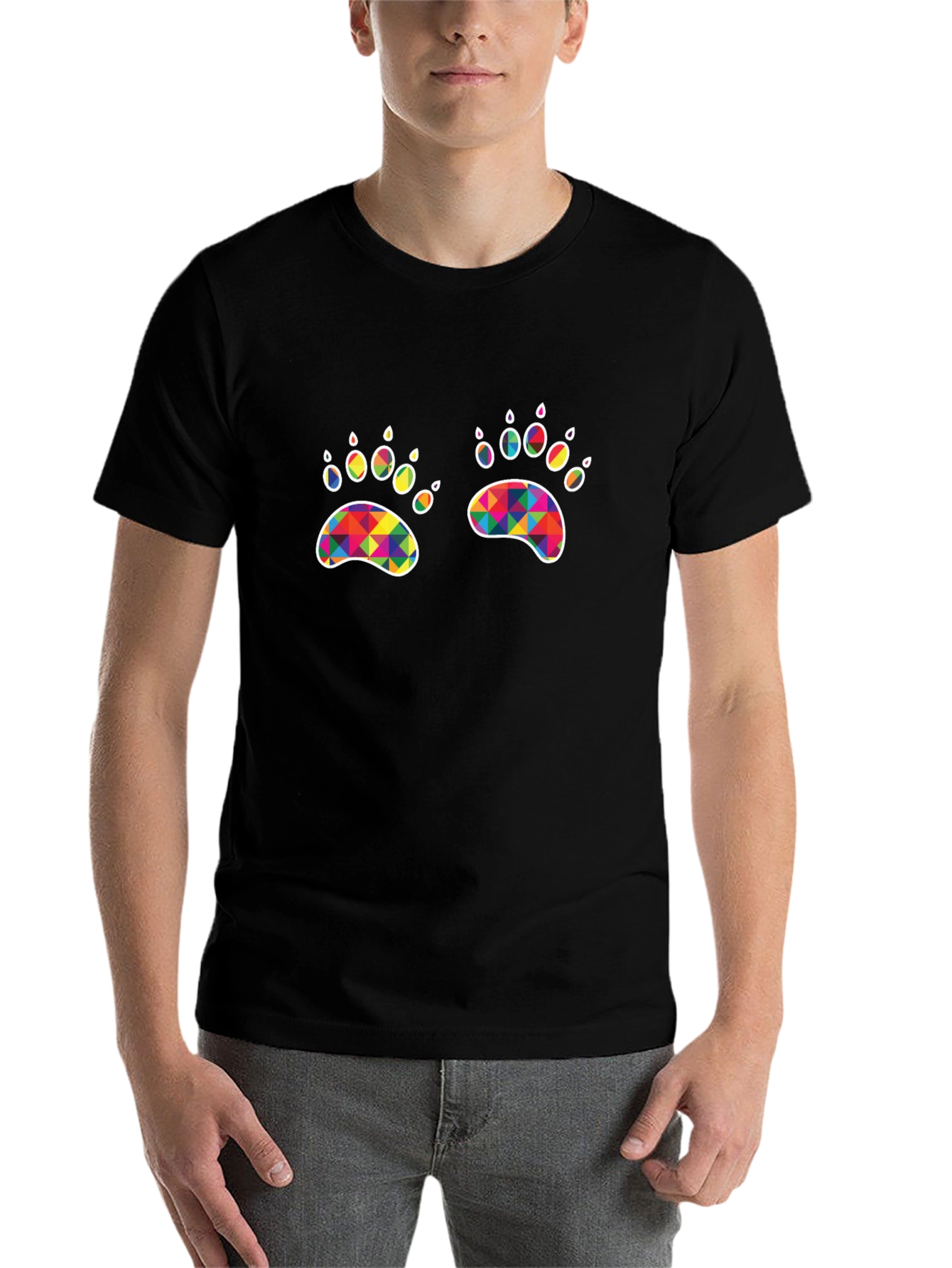 Black Rainbow Paw Print Graphic Tee - Unisex view 7