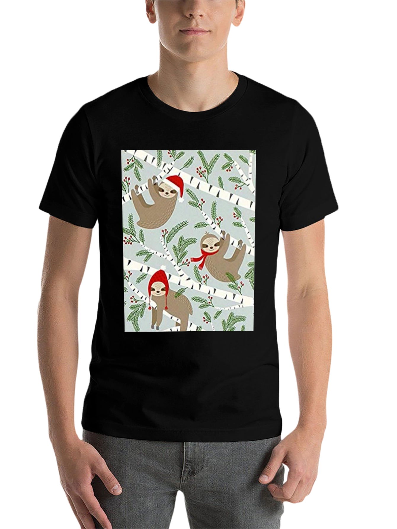 Black Festive Sloth Christmas T-Shirt view 7