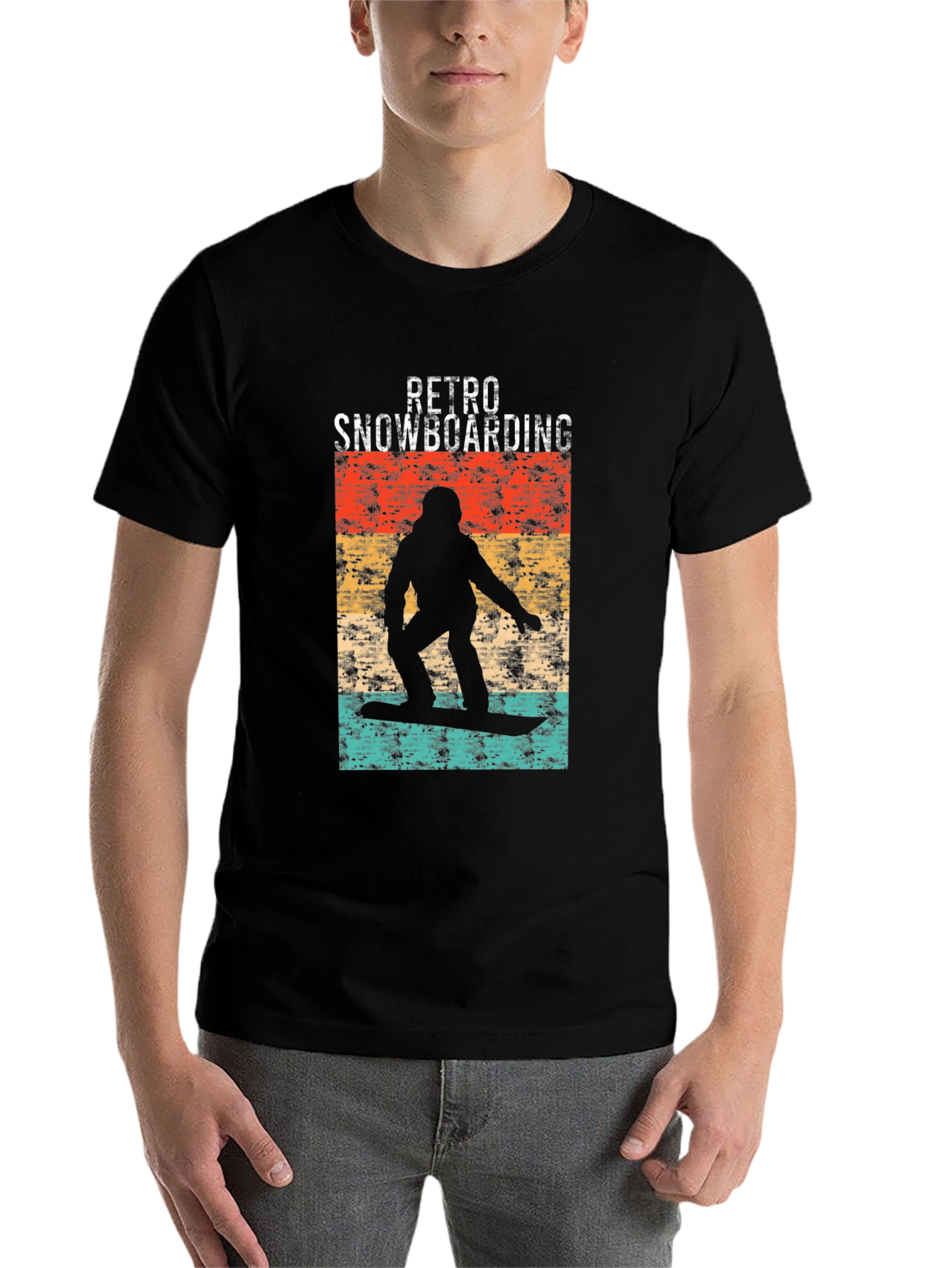 Black Retro Snowboarding Graphic Tee - Black view 7