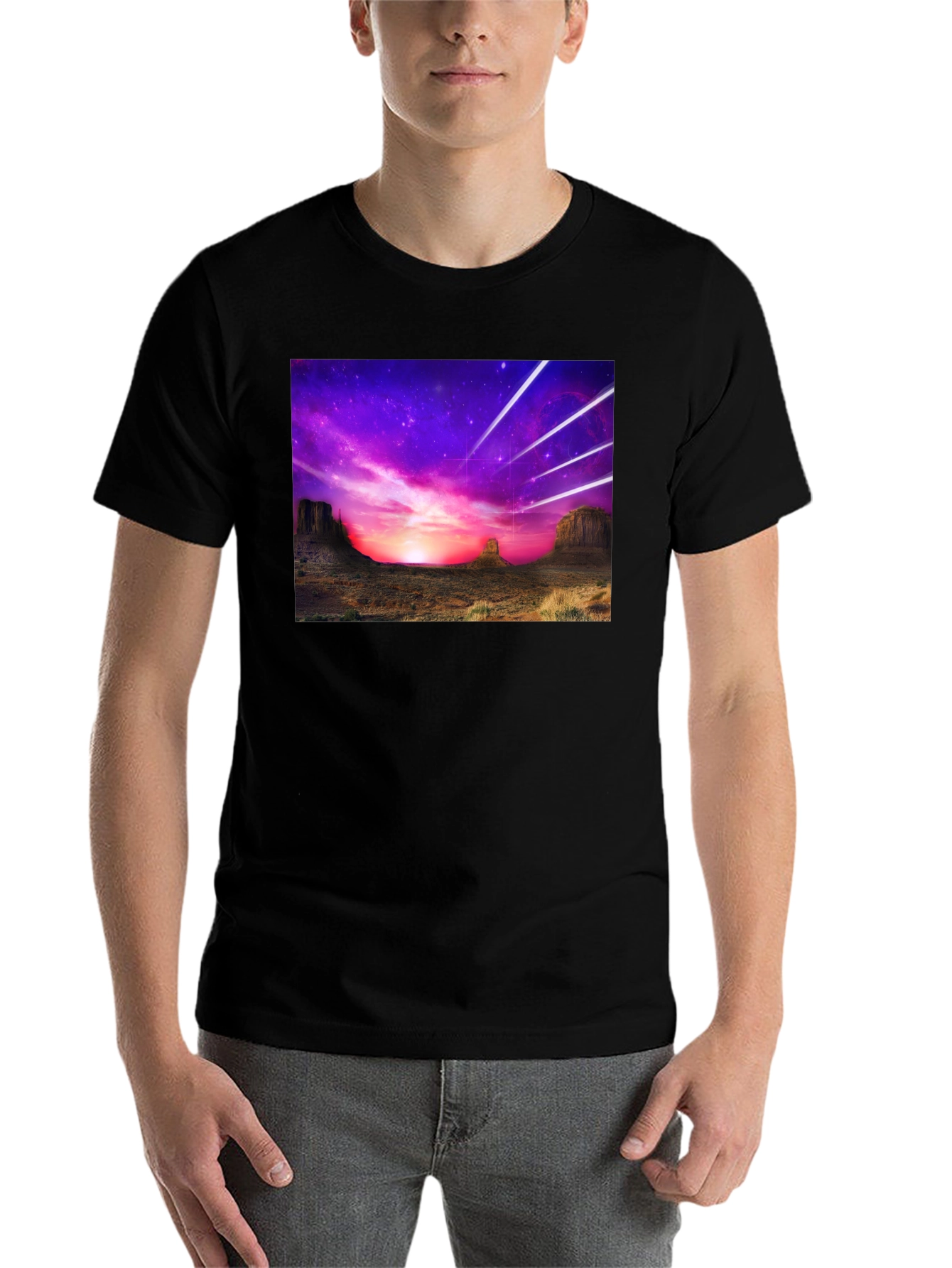 Black Cosmic Desert Graphic Tee - Black Cotton T-Shirt view 7