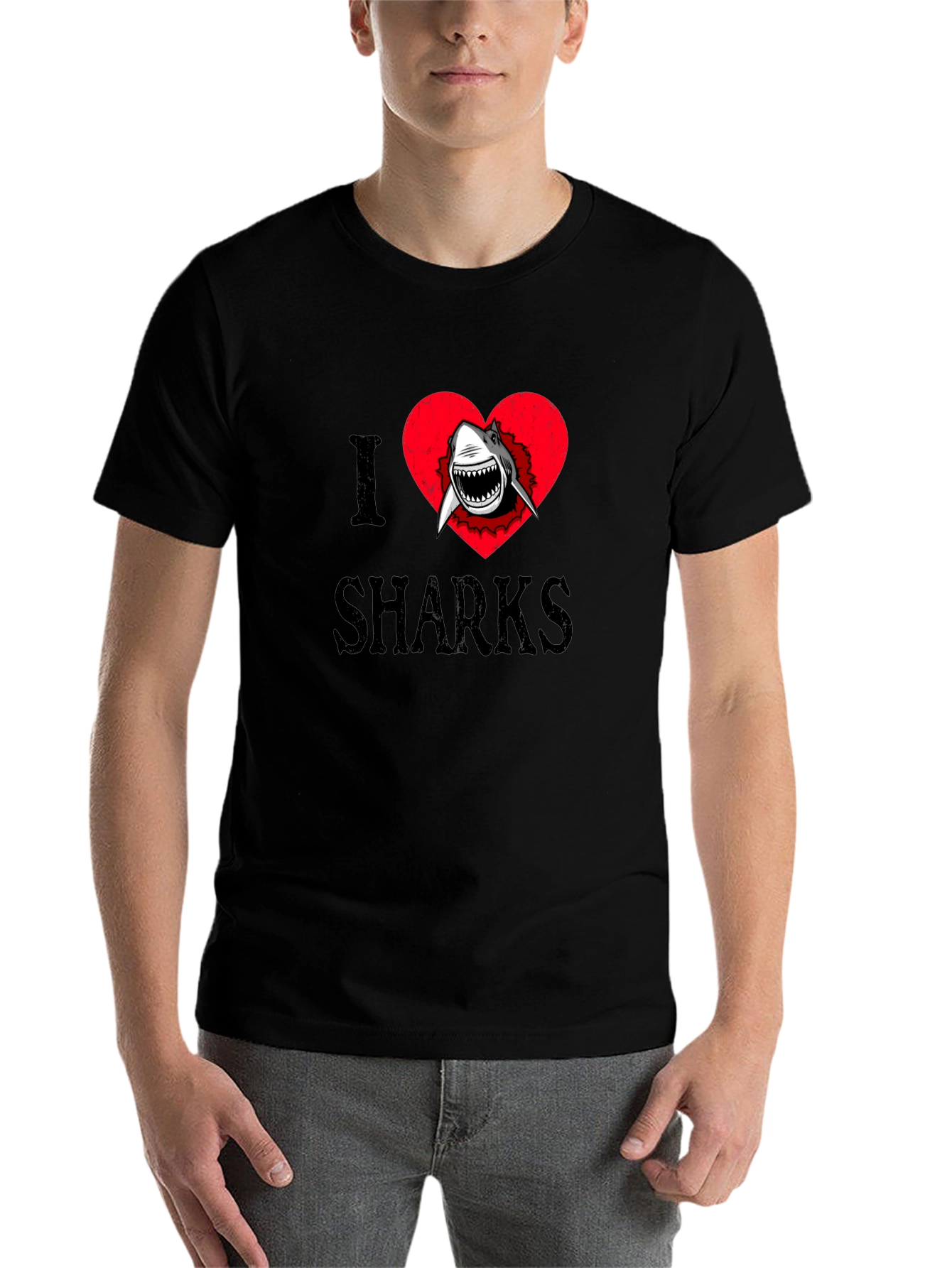Black I Heart Sharks Graphic Tee - Black Cotton T-Shirt view 7