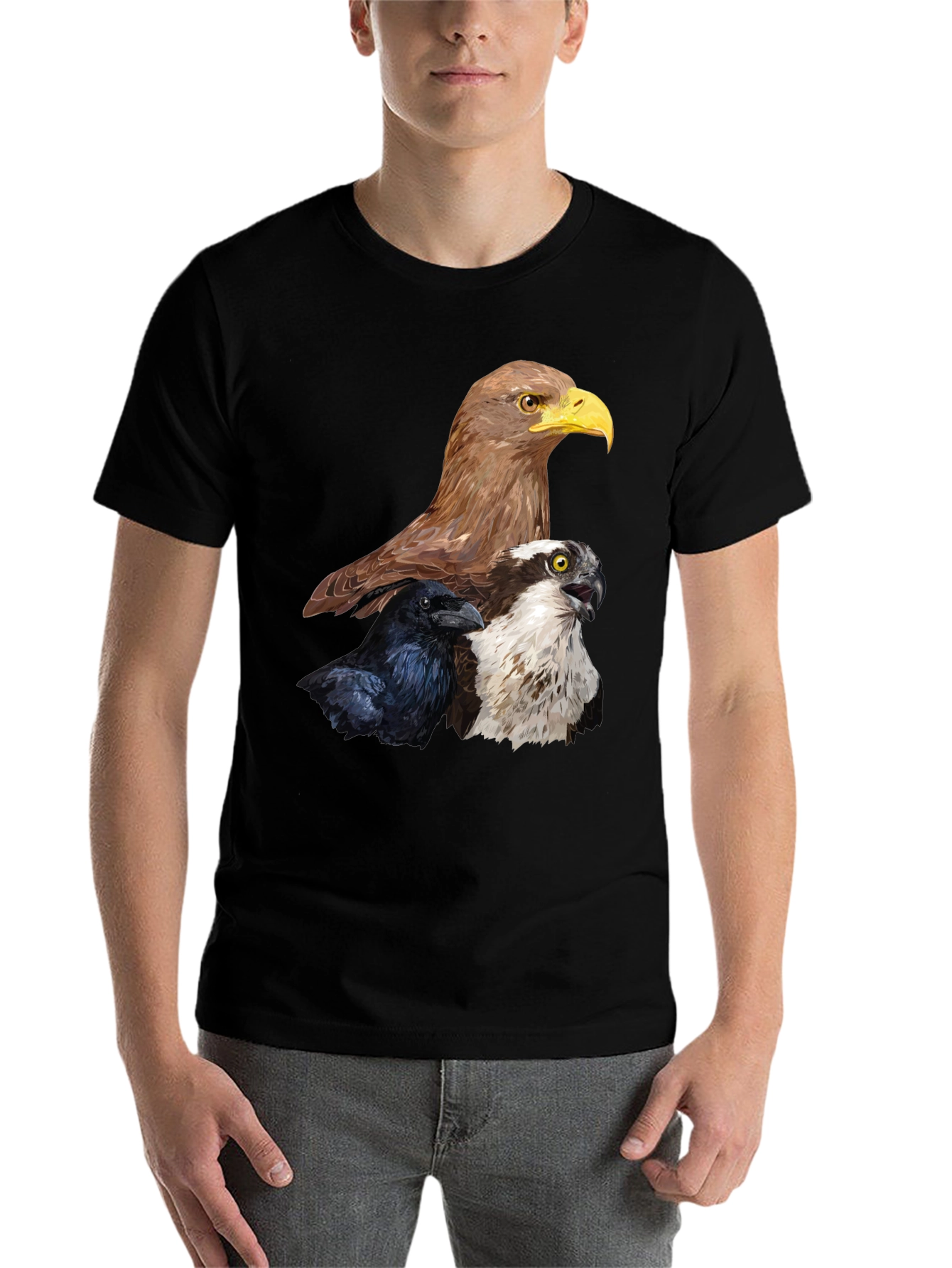 Black Men's Eagle, Raven, Osprey Graphic Print T-Shirt view 7