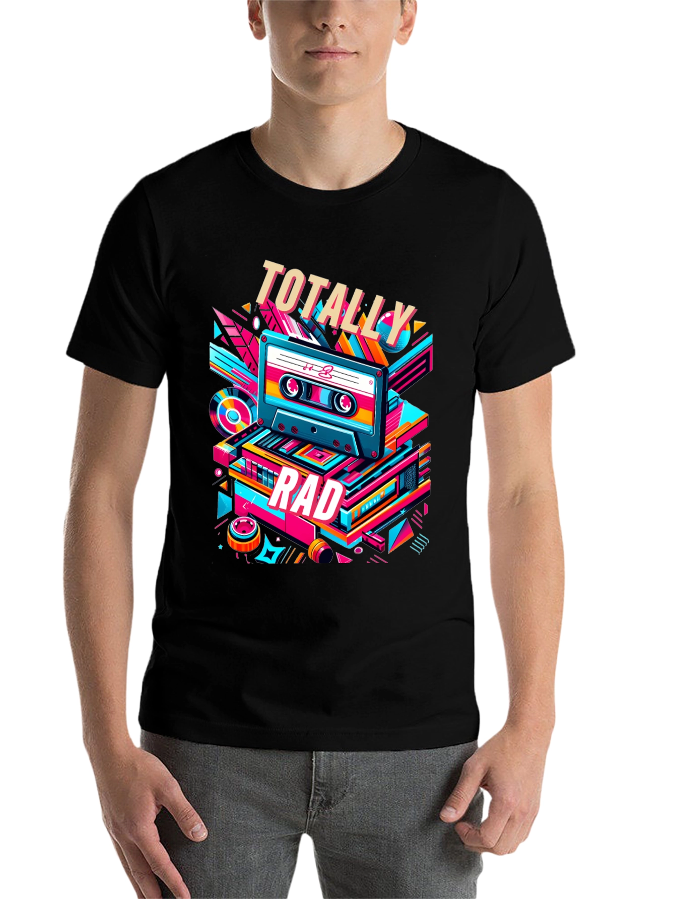Black Totally Rad Retro Cassette T-Shirt view 7
