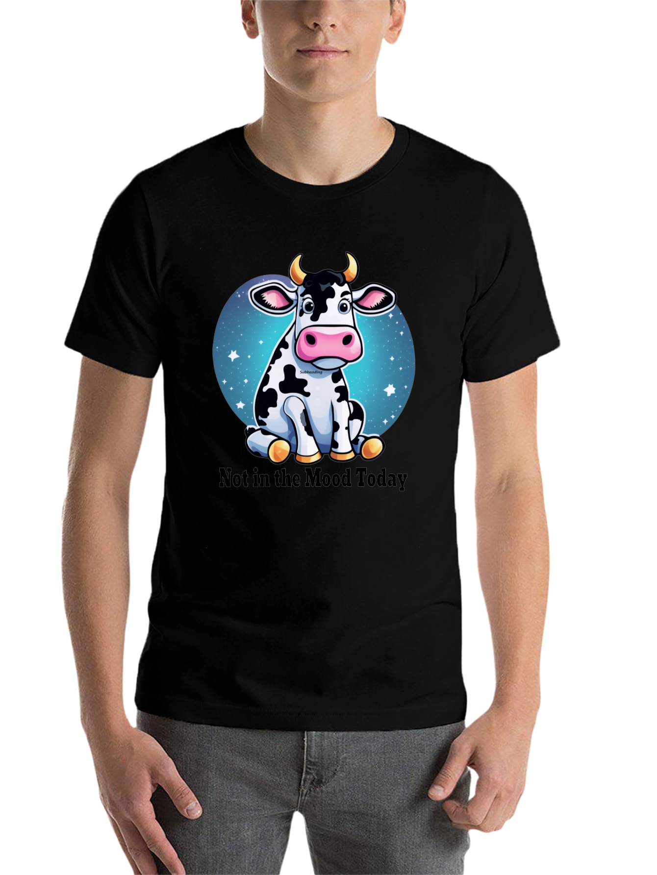 Black Not in the Mood Cow Graphic Tee - Unisex Black T-Shirt view 7