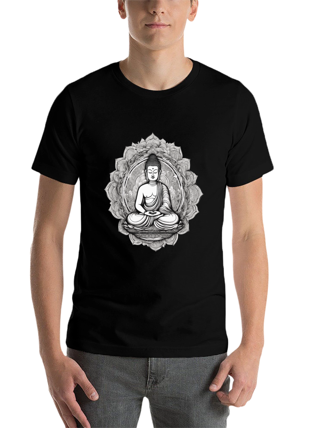 Black Buddha Mandala Graphic Tee - Black Cotton Blend view 7