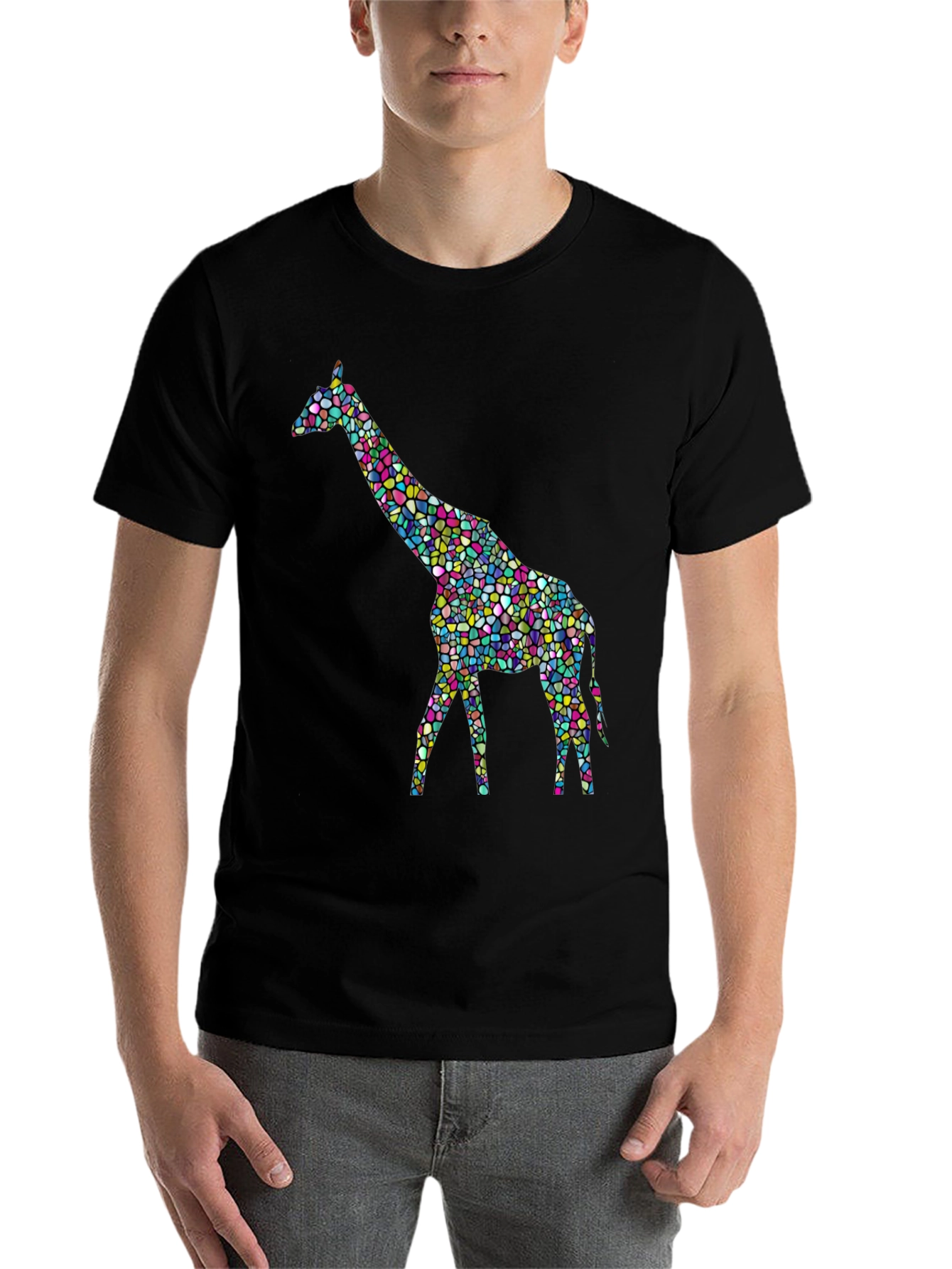 Black Mosaic Giraffe Graphic Tee - Stylish Black T-Shirt view 7