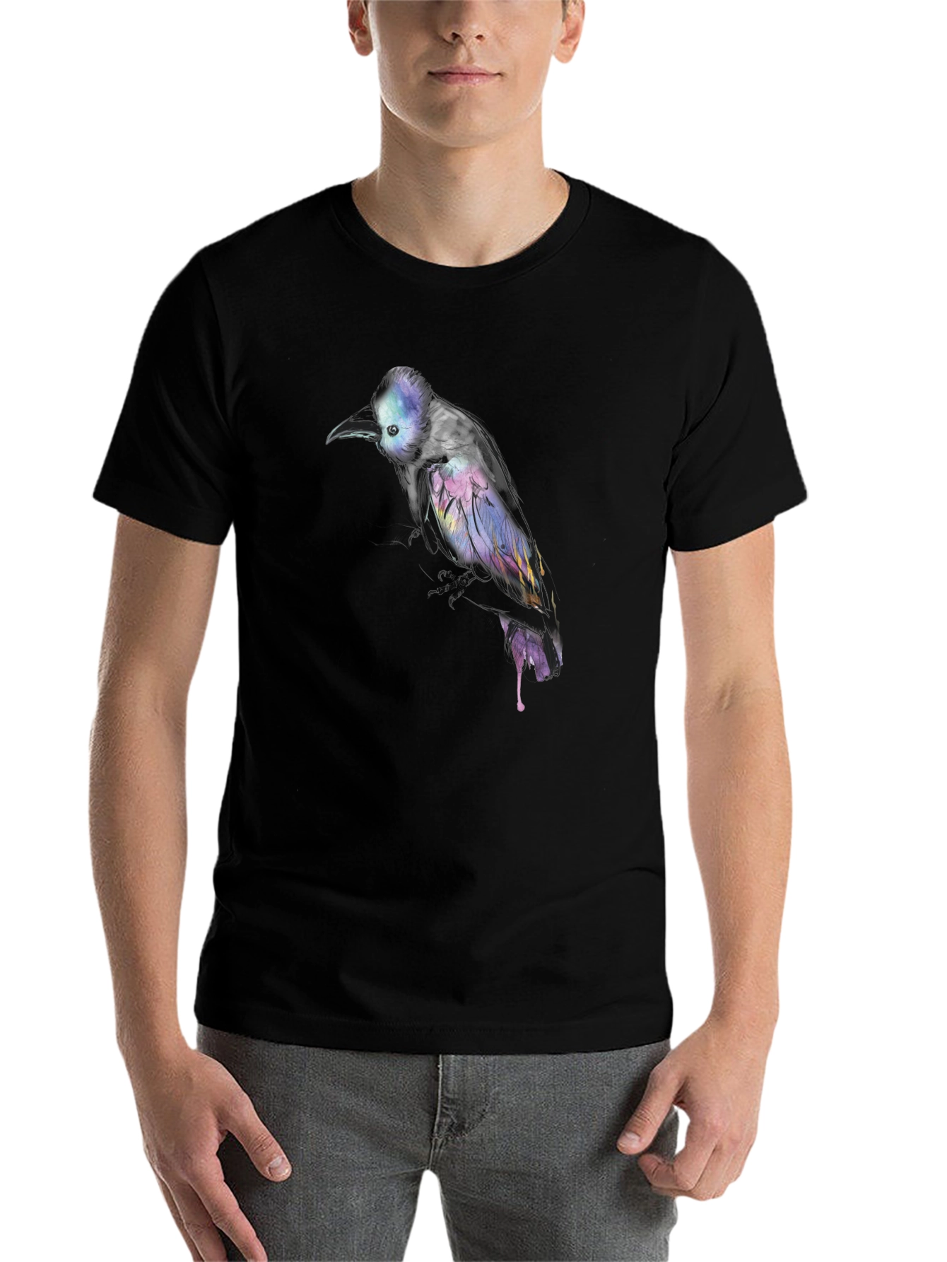 Black Abstract Bird Print Black T-Shirt view 7