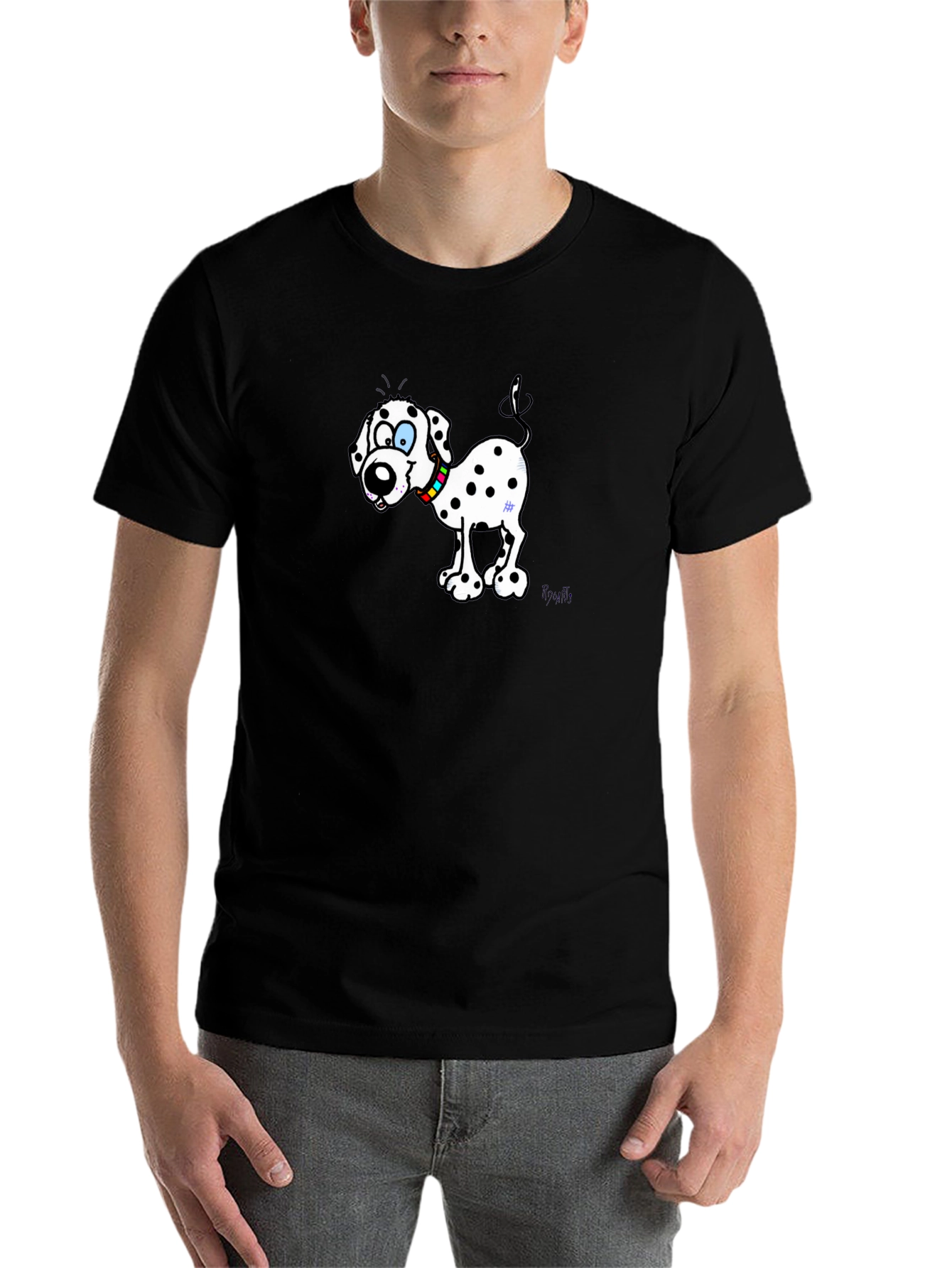Black Dalmatian Cartoon Dog Black T-Shirt view 7