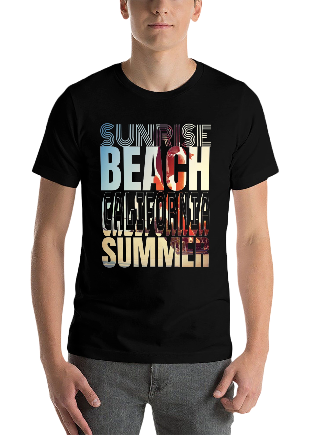 Black Sunset Beach California Summer Graphic T-Shirt view 7