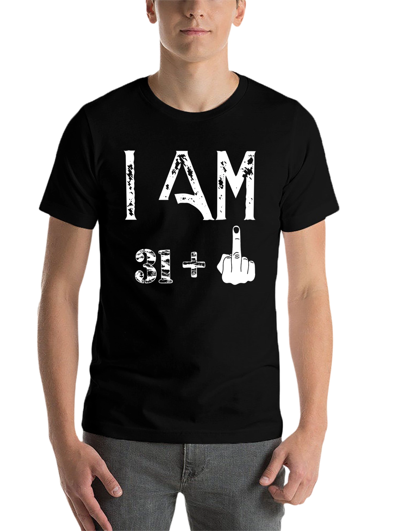 Black Funny 31+ Middle Finger Graphic T-Shirt view 7