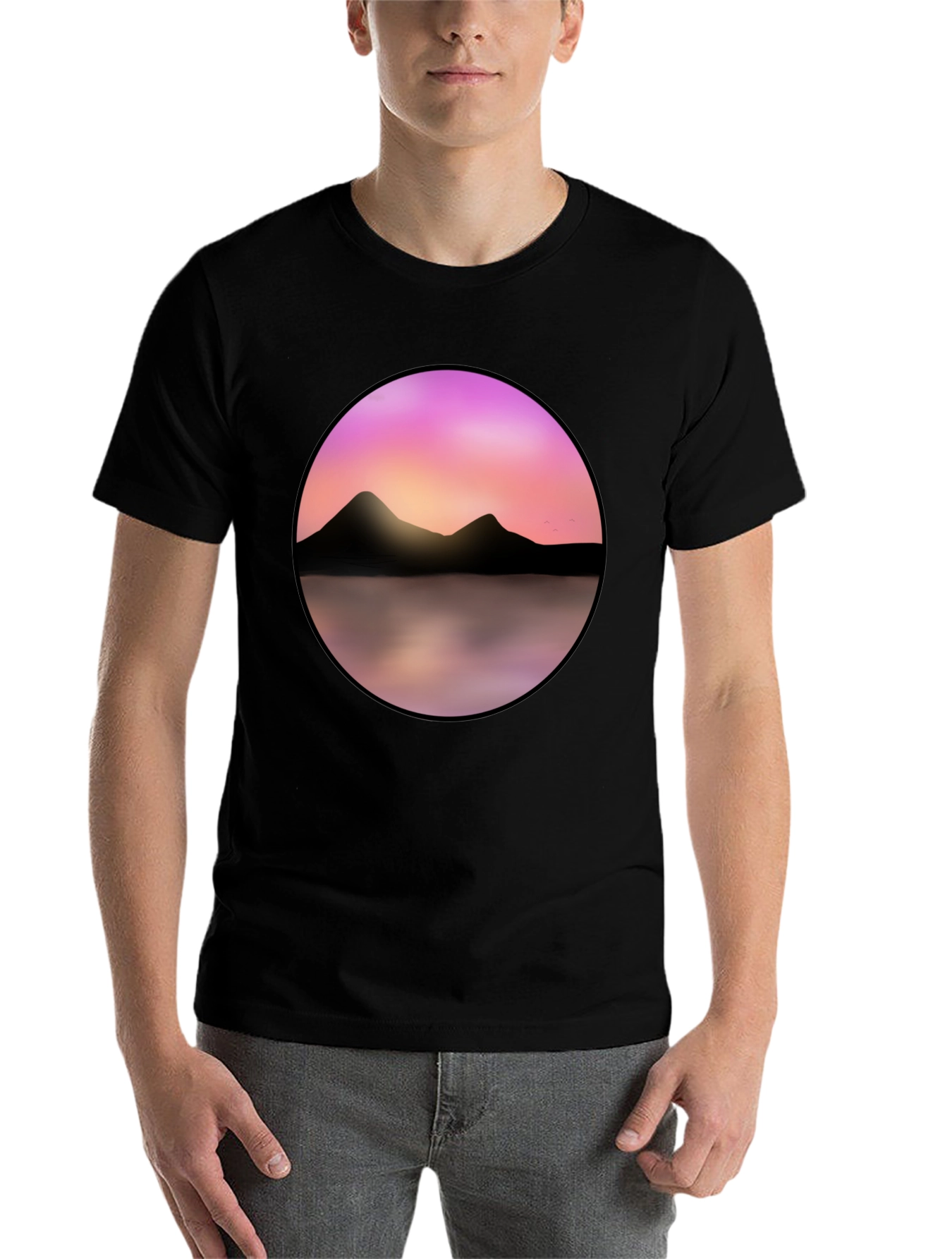 Black Sunset Mountain Lake Graphic Tee - Black view 7