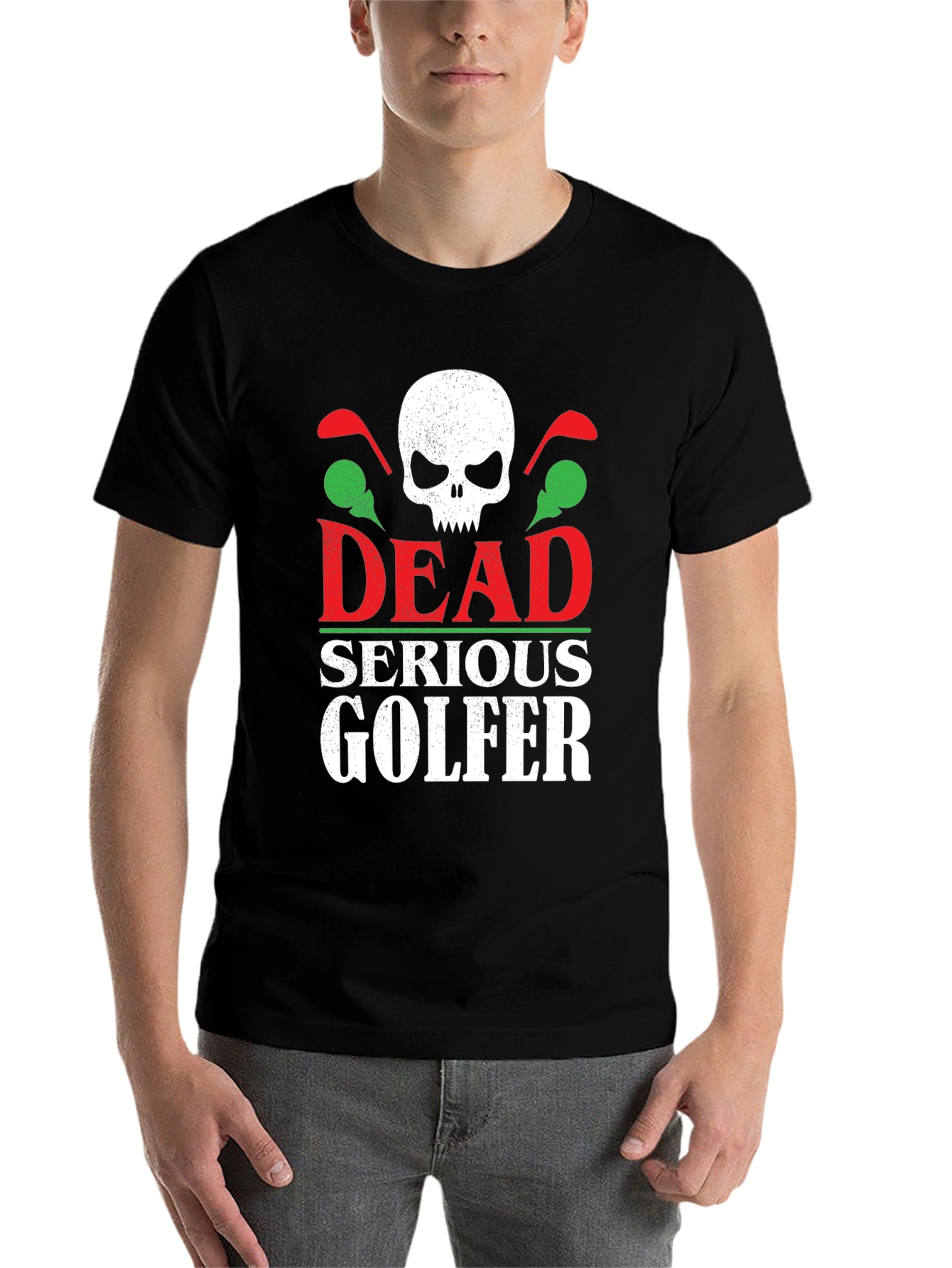 Black Dead Serious Golfer T-Shirt - Skull Golf Club Design view 7