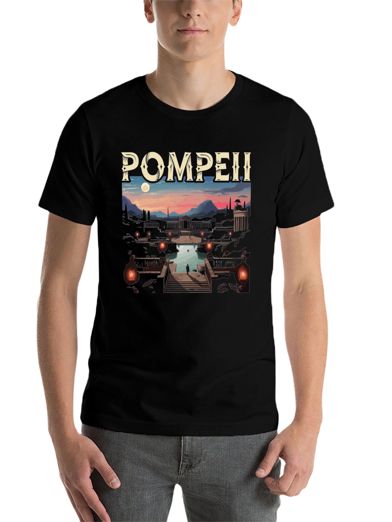 Black Pompeii Graphic Tee - Cityscape Black T-Shirt view 7