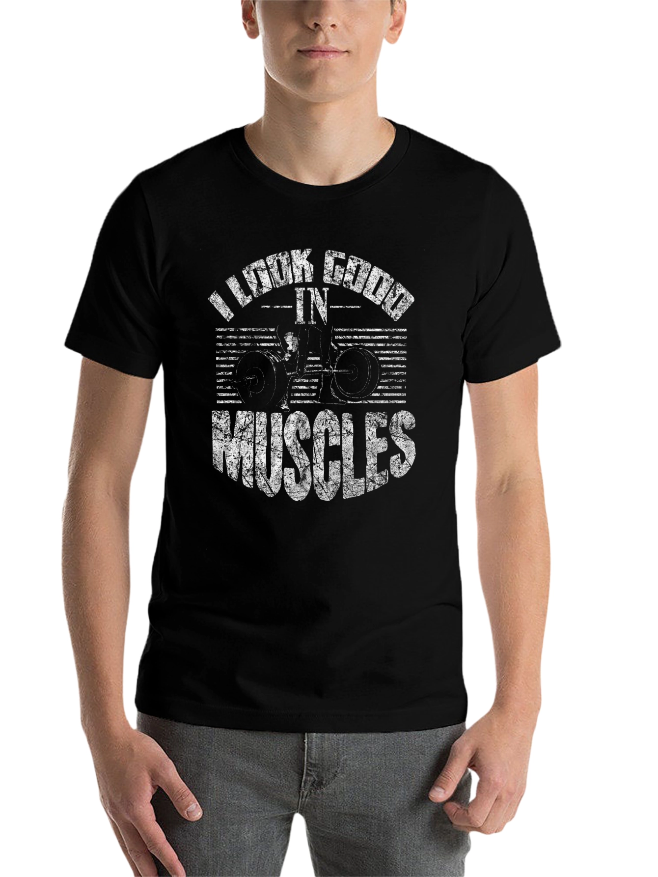 Black I Look Good In Muscles T-Shirt - Black Gym Tee view 7