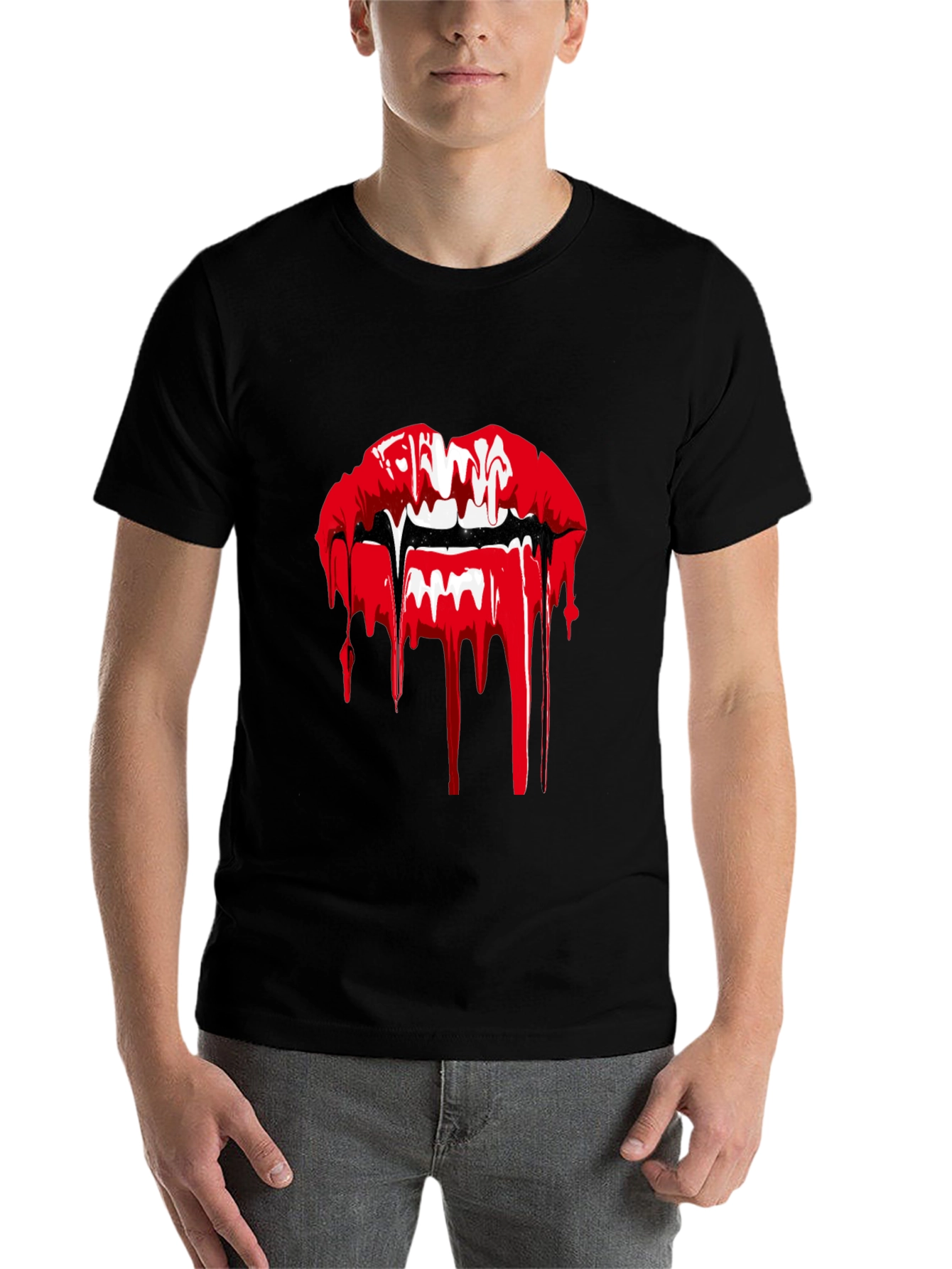 Black Vampire Lips Graphic T-Shirt - Black view 7