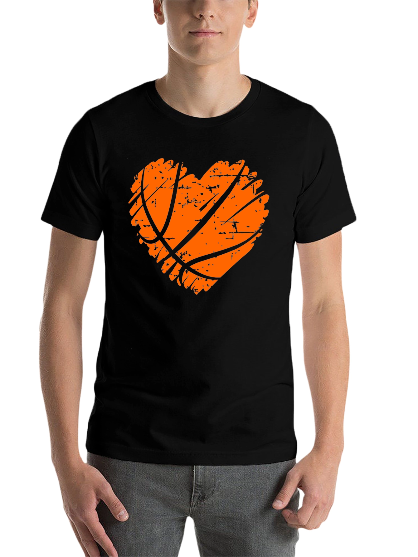 Black Basketball Heart Graphic Tee - Black Cotton T-Shirt view 7