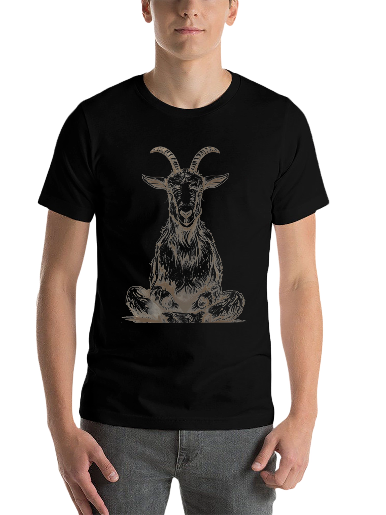 Black Meditating Goat Graphic Tee - Unisex Black T-Shirt view 7