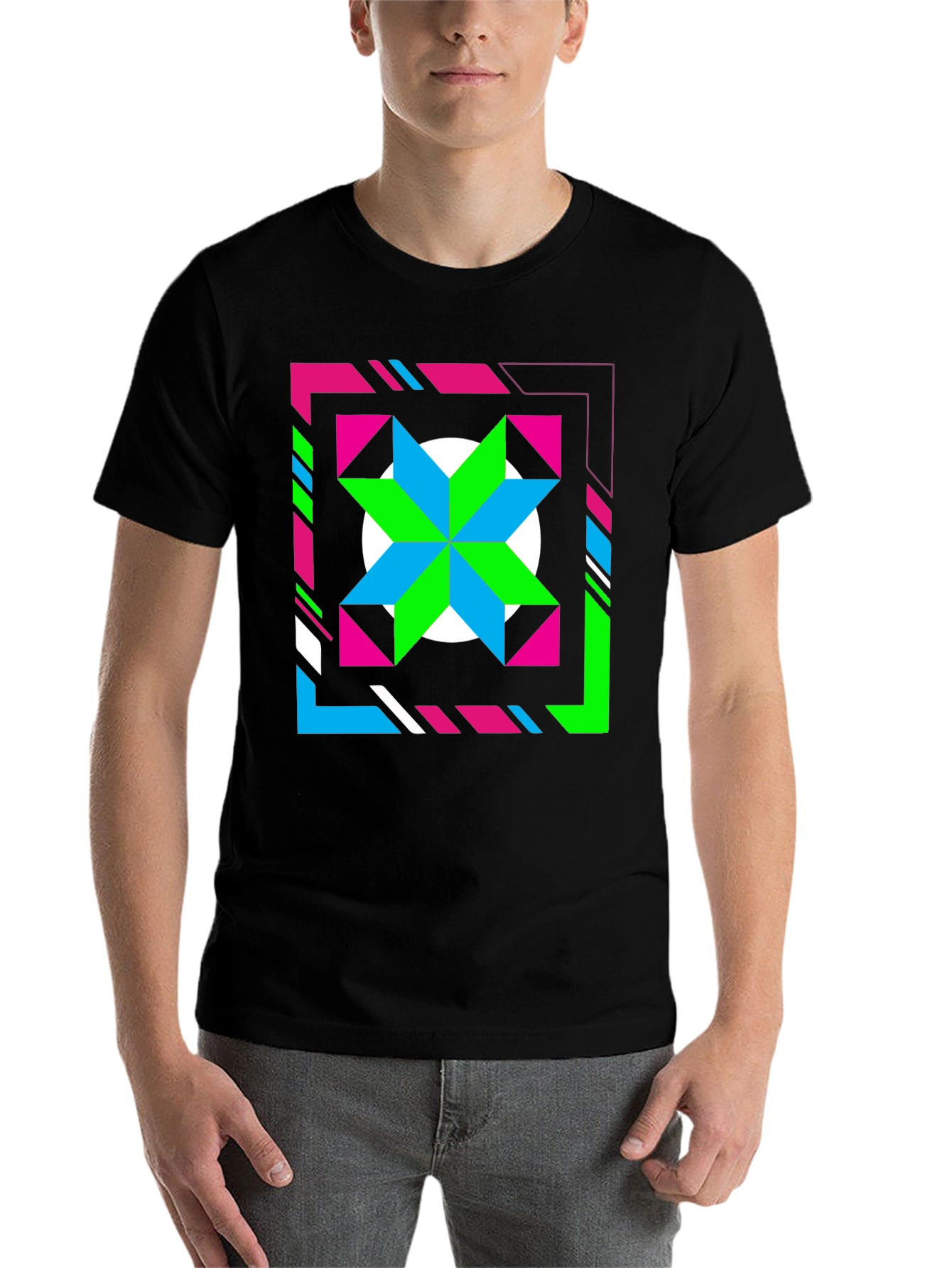 Black Retro Geometric Star Graphic Tee - Black view 7