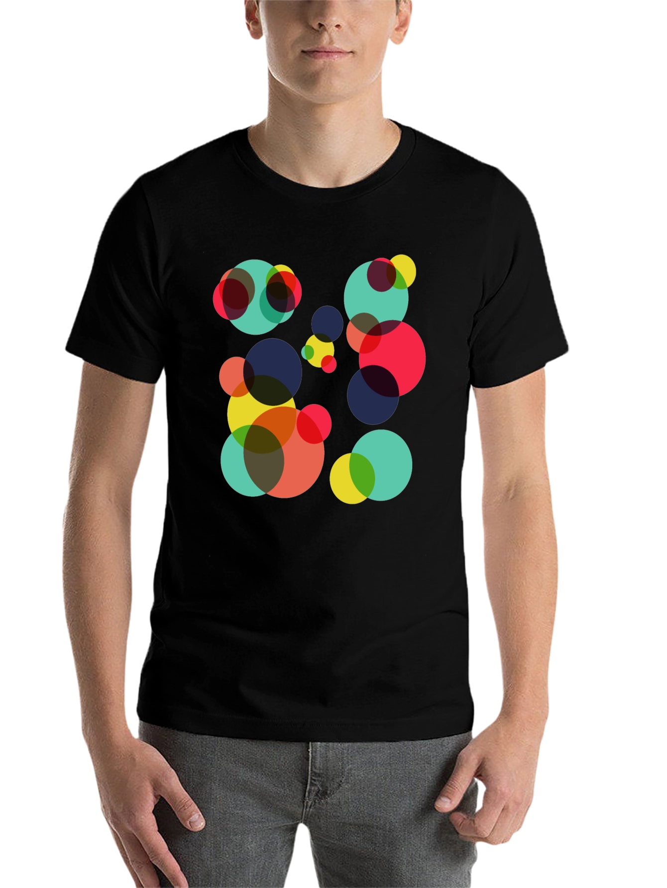 Black Abstract Circle Pattern Black T-Shirt view 7