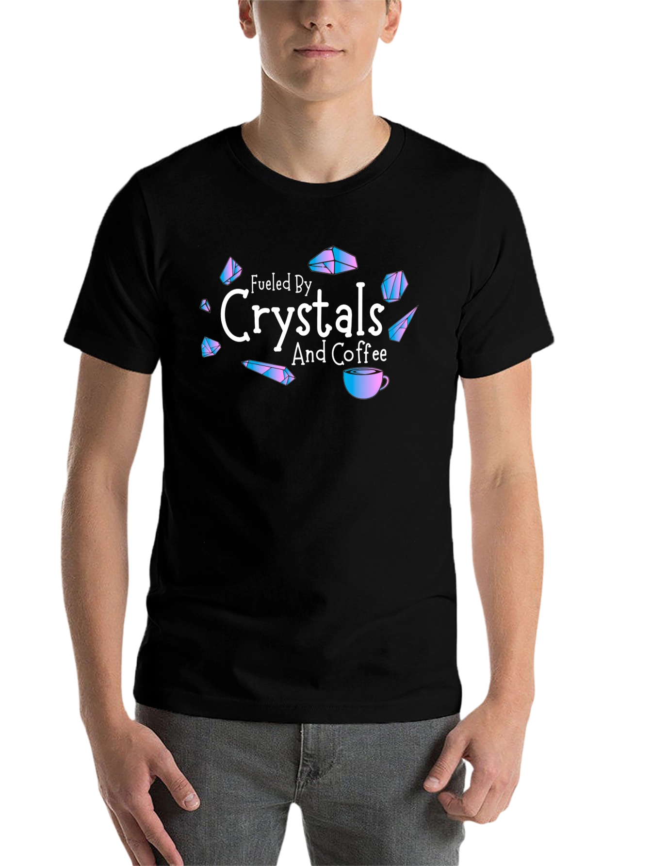 Black Fueled By Crystals and Coffee Black T-Shirt view 7