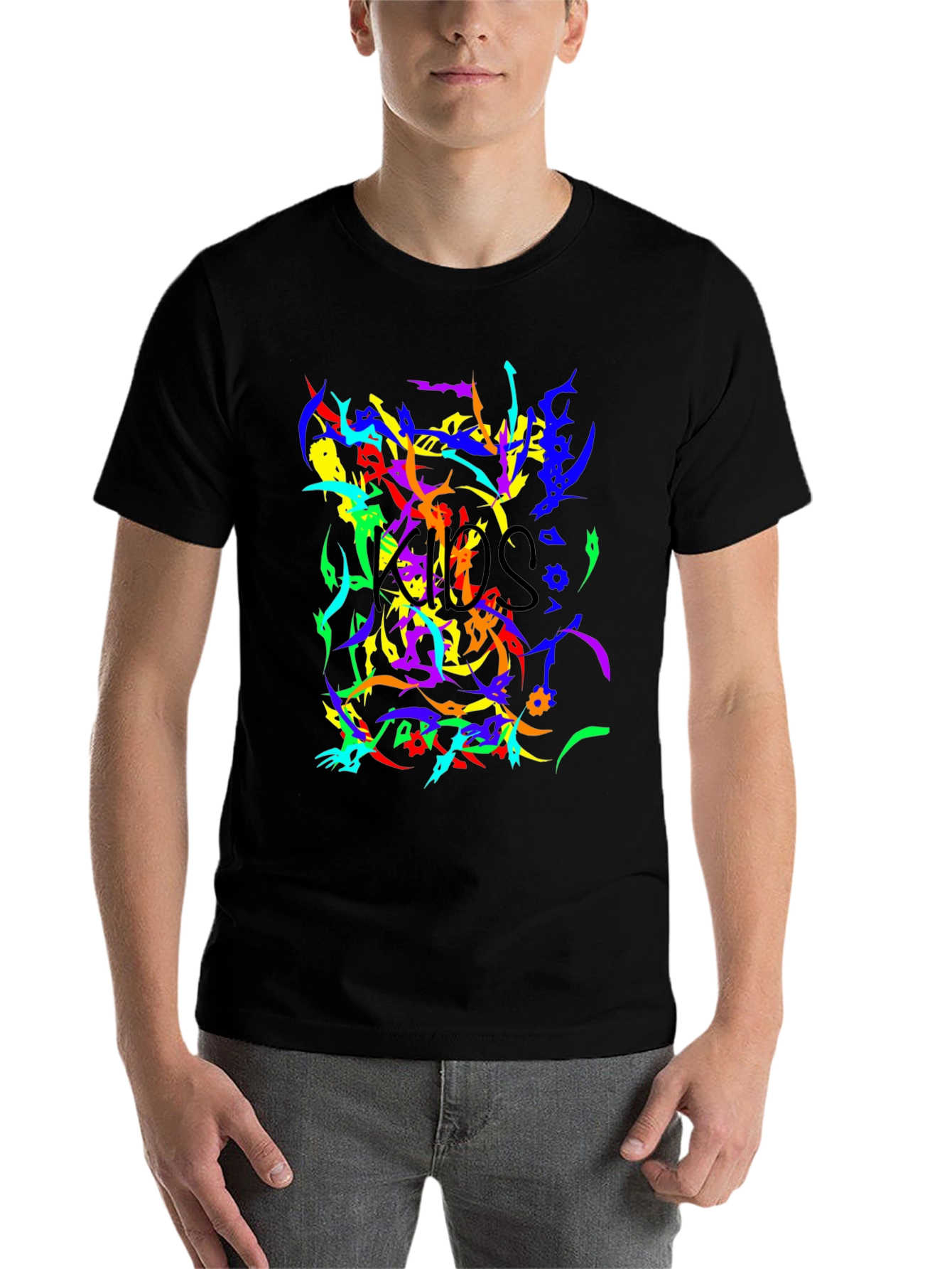 Black Men's Abstract Graphic Print Black T-Shirt view 7
