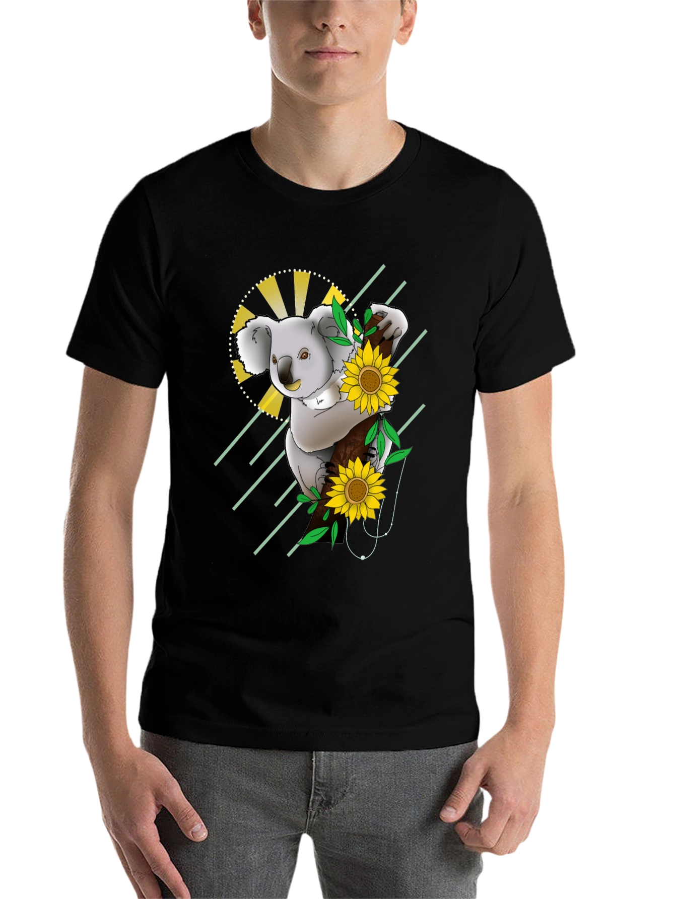 Black Koala & Sunflower Graphic Black T-Shirt view 7