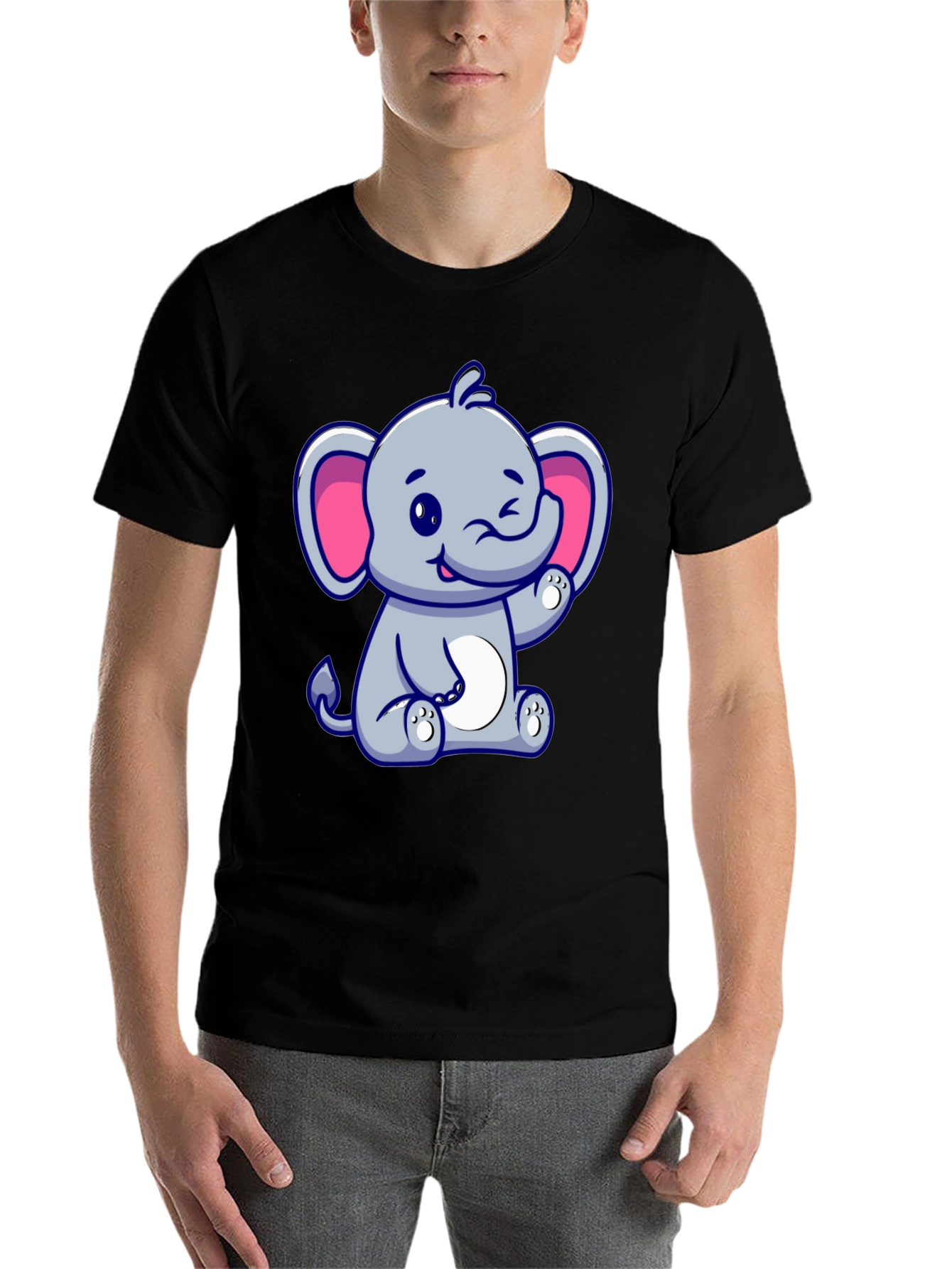 Black Cute Cartoon Elephant Graphic Tee - Black Cotton Shirt view 7