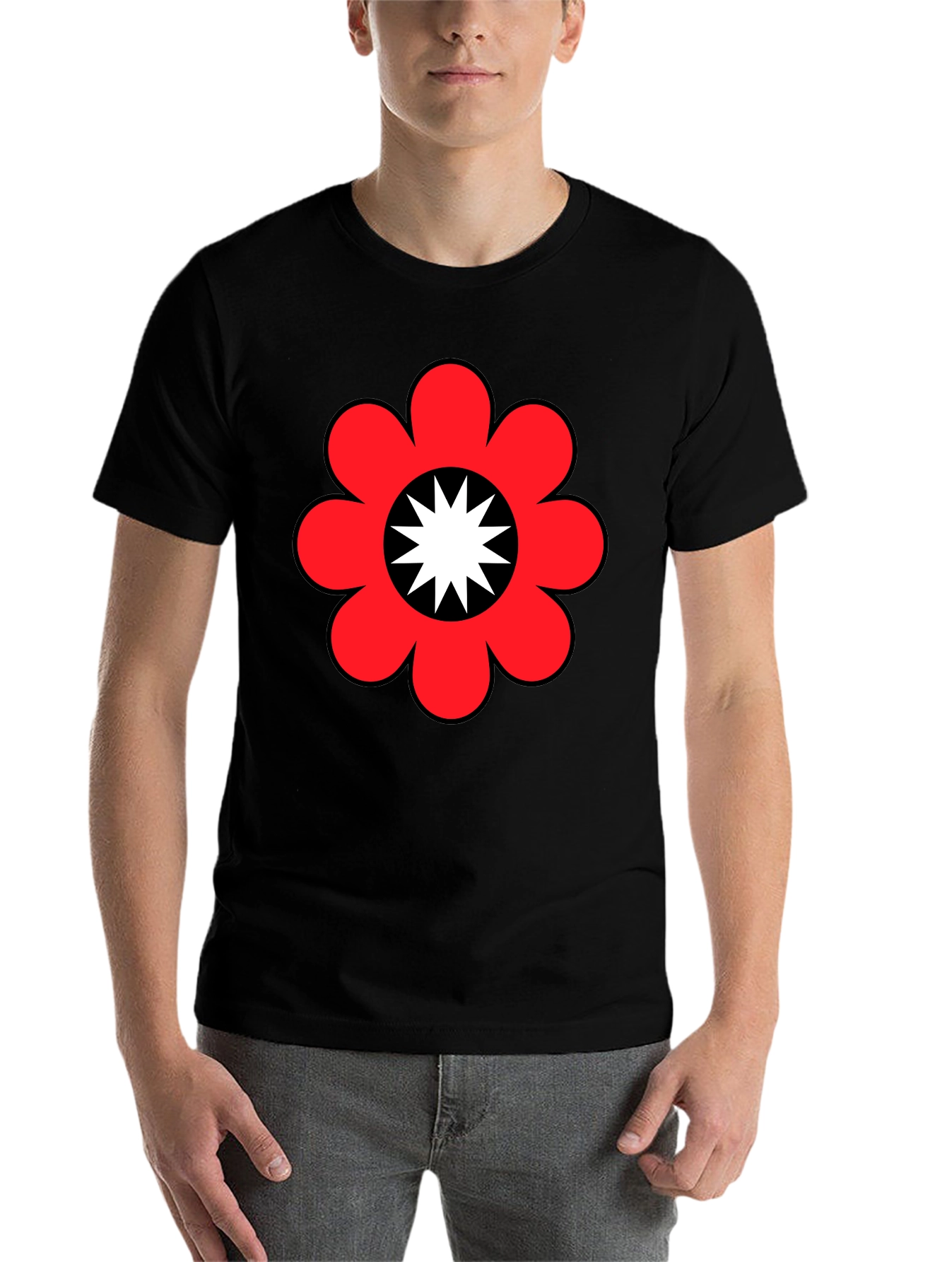 Black Retro Flower Power Graphic Tee - Black view 7